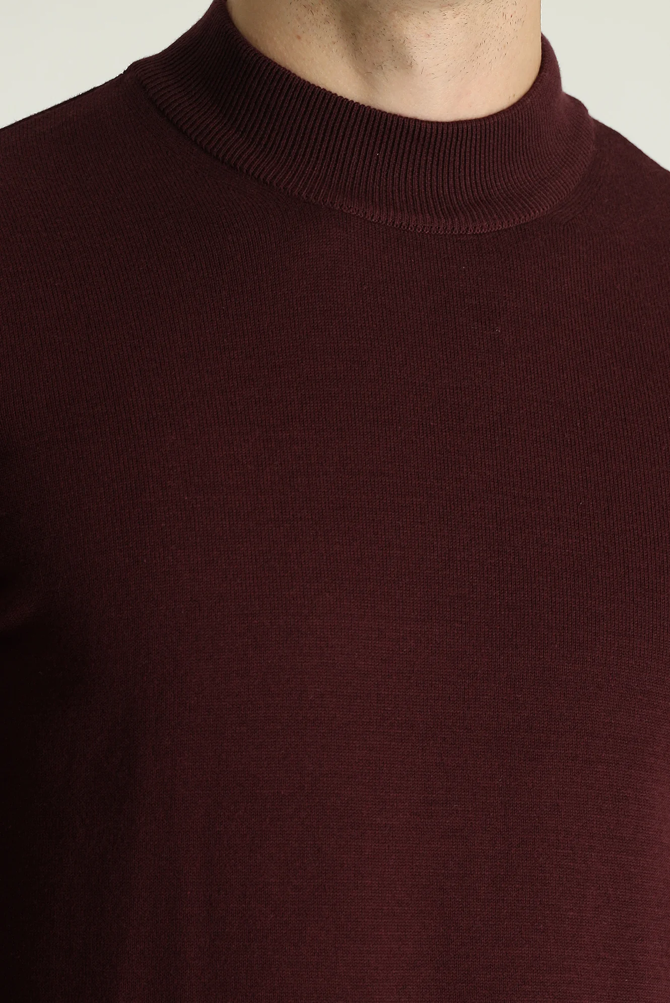 Koyu Bordo Yarım Balıkçı Yaka Regular Fit Pamuklu Triko Kazak - Image 5