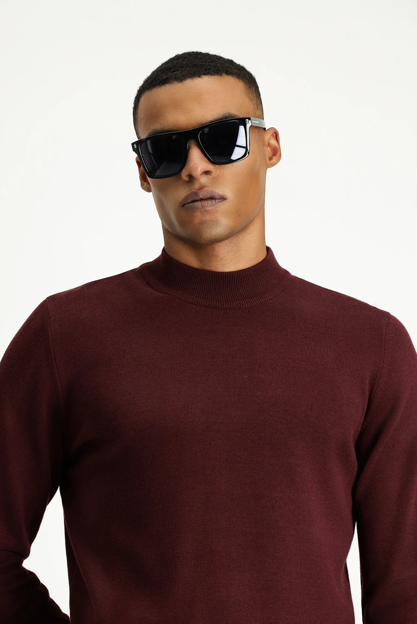 Koyu Bordo Yarım Balıkçı Yaka Regular Fit Pamuklu Triko Kazak - Image 3
