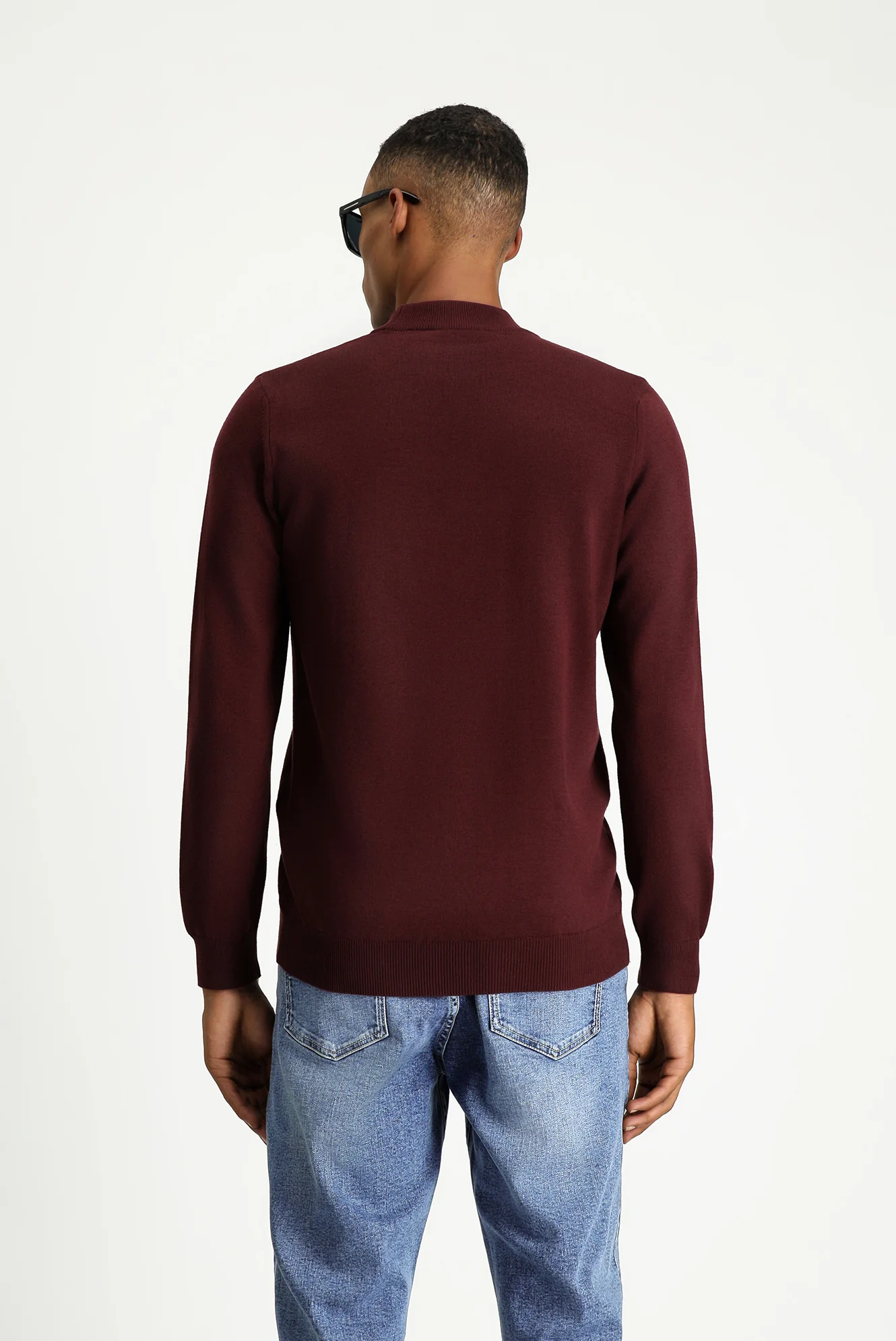 Koyu Bordo Yarım Balıkçı Yaka Regular Fit Pamuklu Triko Kazak - Image 4
