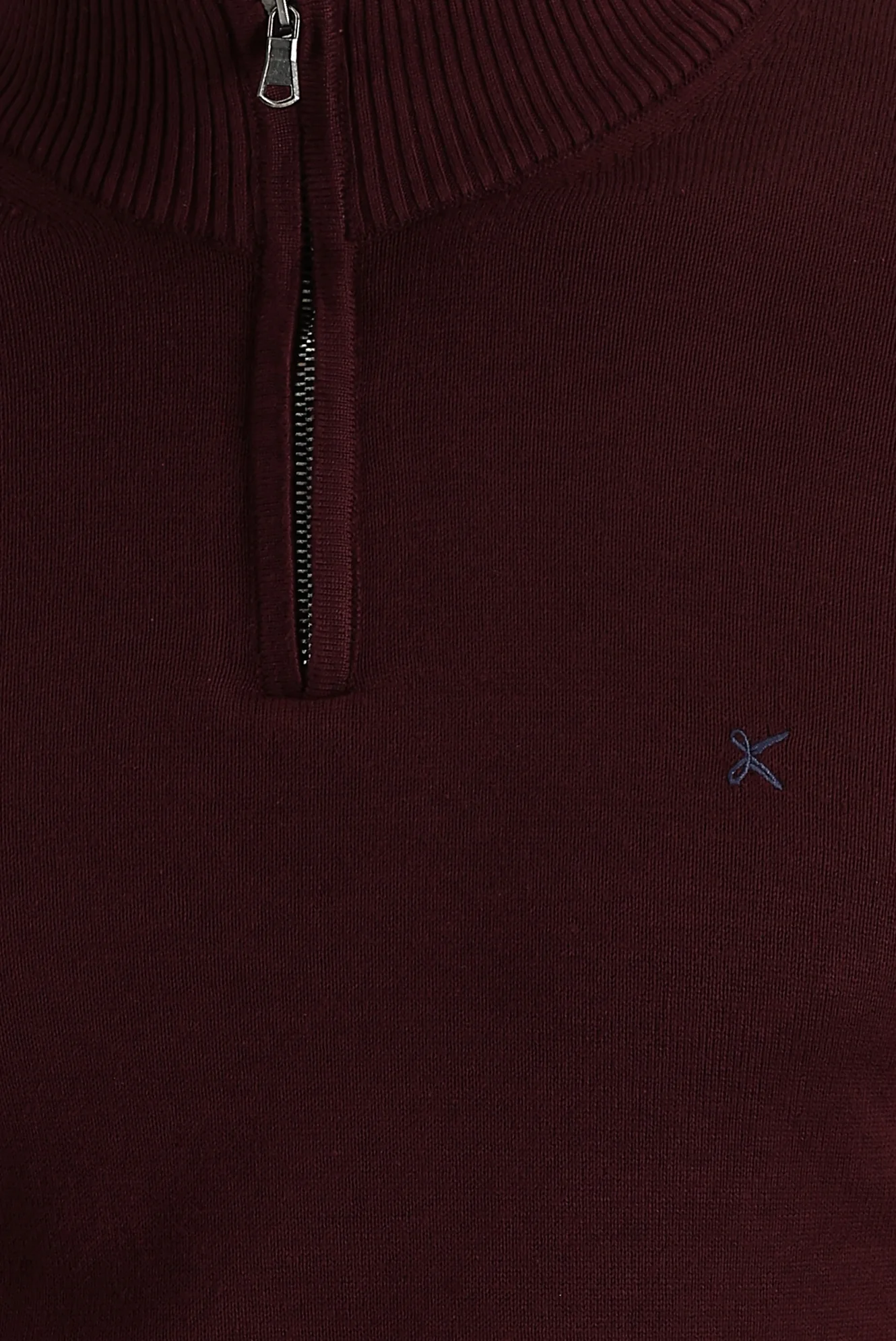 Koyu Bordo Yarım Balıkçı Yaka Slim Fit Dar Kesim Fermuarlı Nakışlı Pamuklu Triko Kazak - Image 4