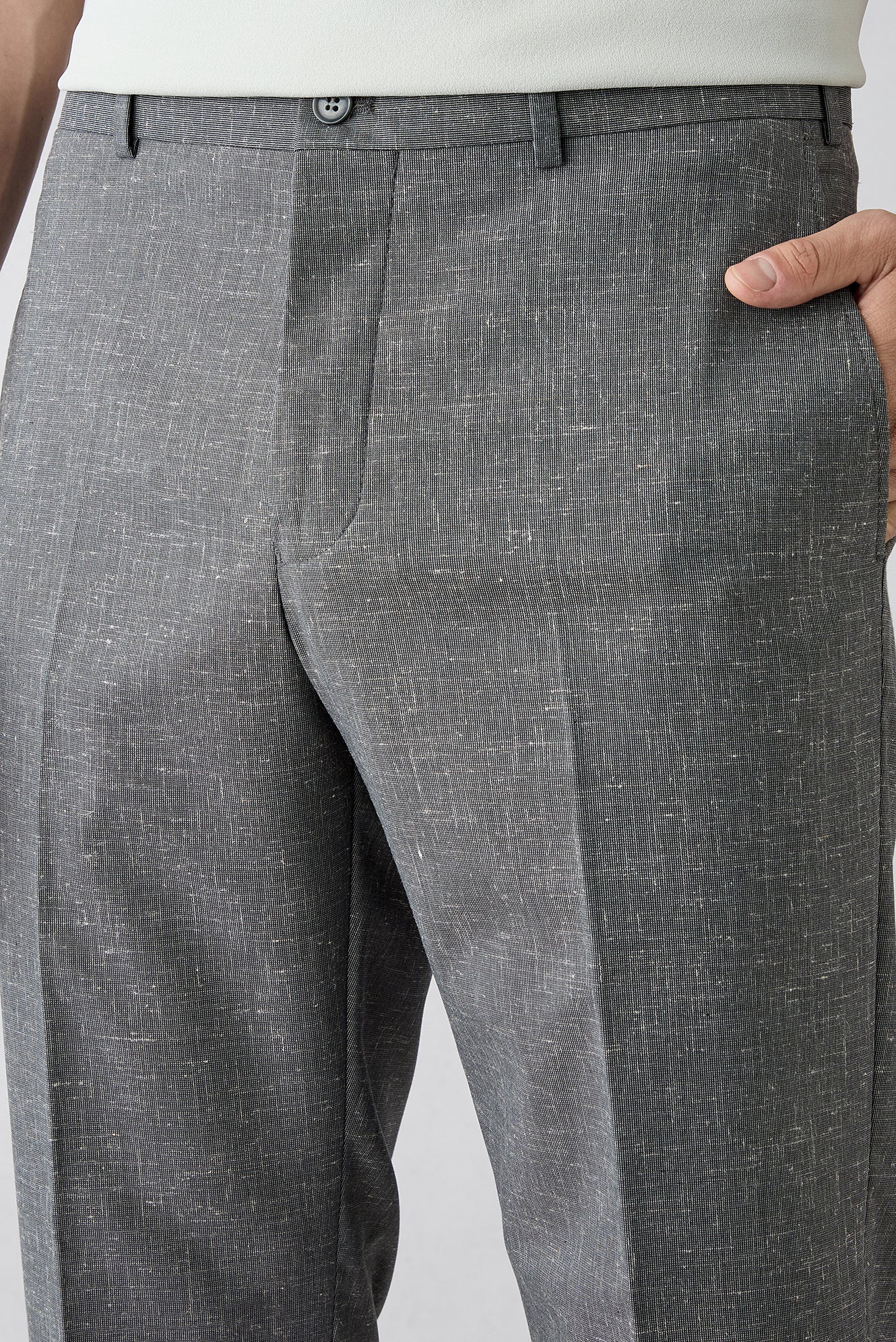 Koyu Füme 6 Drop Regular Fit Standart Kesim Keten Karışımlı Klasik Kumaş Pantolon - Image 3