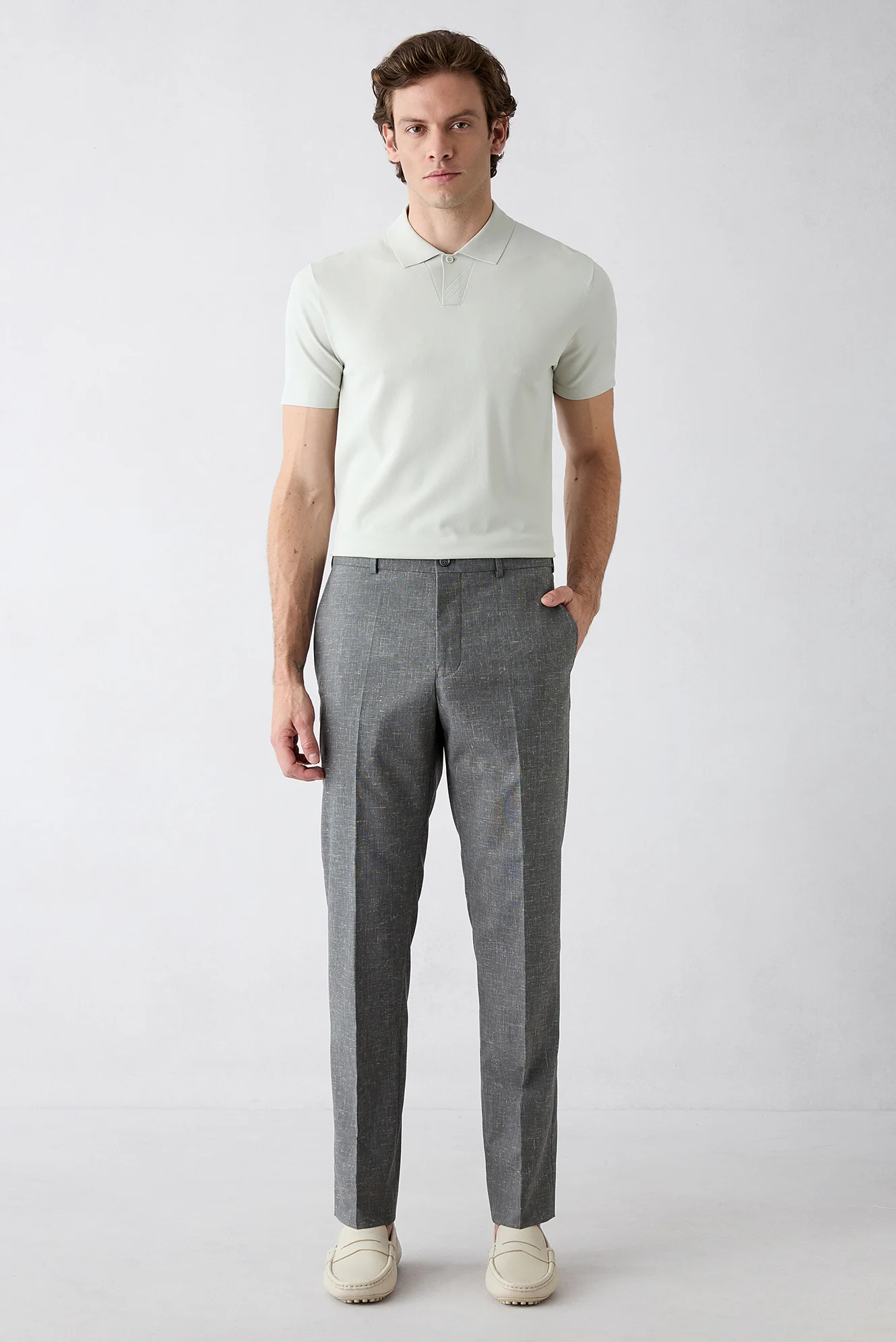 Koyu Füme 7 Drop Slim Fit Dar Kesim Keten Karışımlı Klasik Kumaş Pantolon