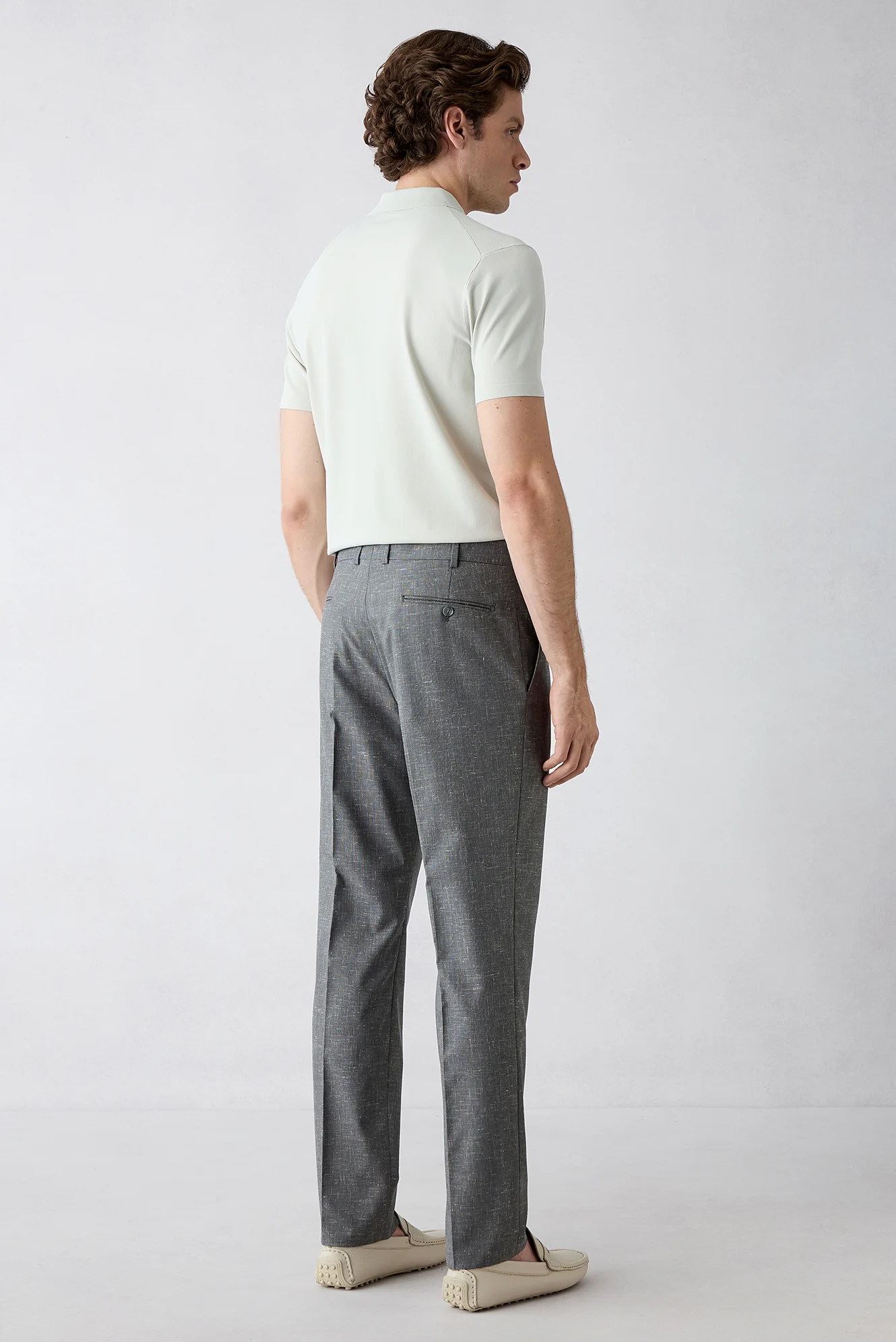 Koyu Füme 7 Drop Slim Fit Dar Kesim Keten Karışımlı Klasik Kumaş Pantolon - Image 5