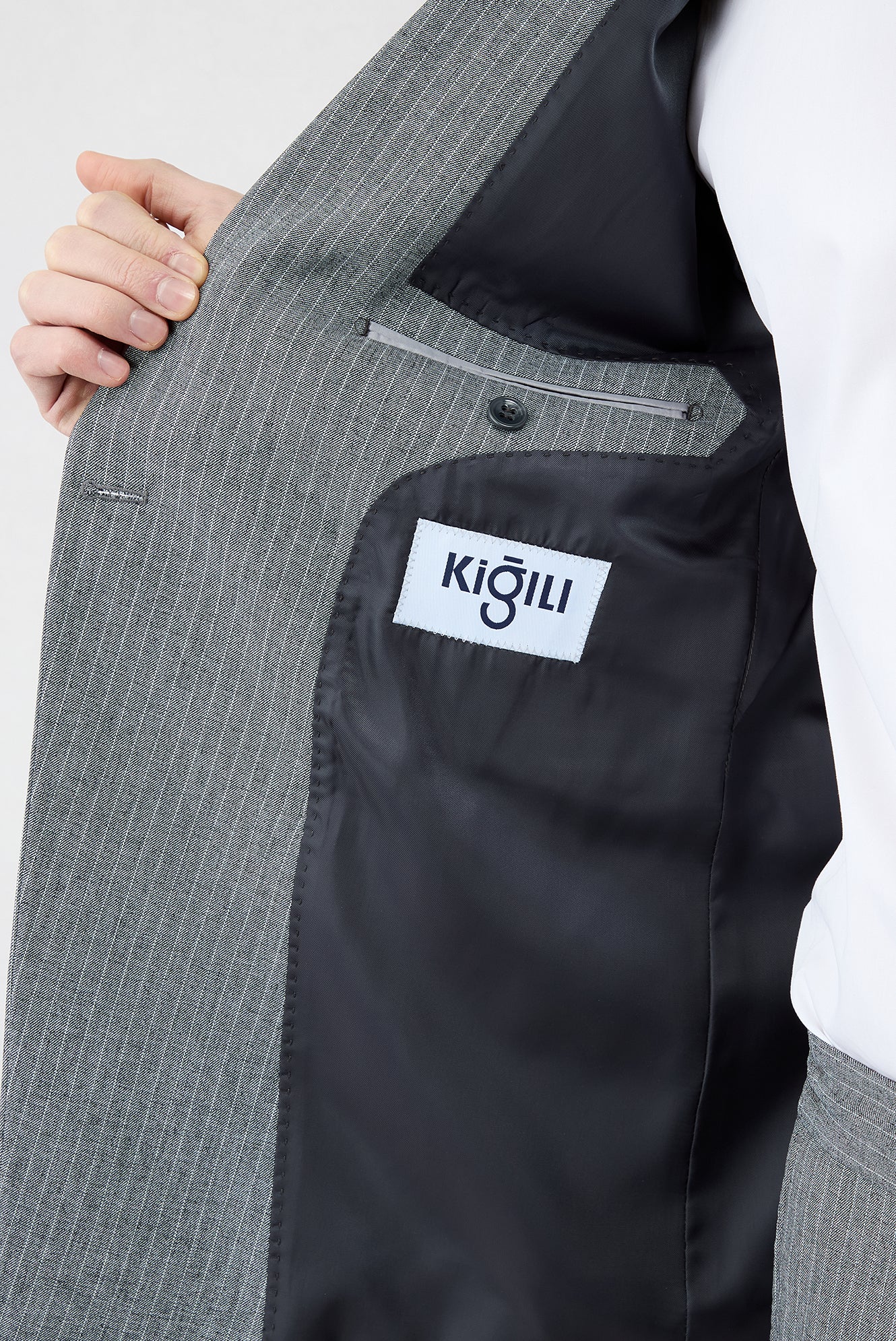 Koyu Füme 7 Drop Slim Fit Dar Kesim Sivri Yaka Beli Lastikli İpli Çizgili Kruvaze Takım Elbise - Image 4