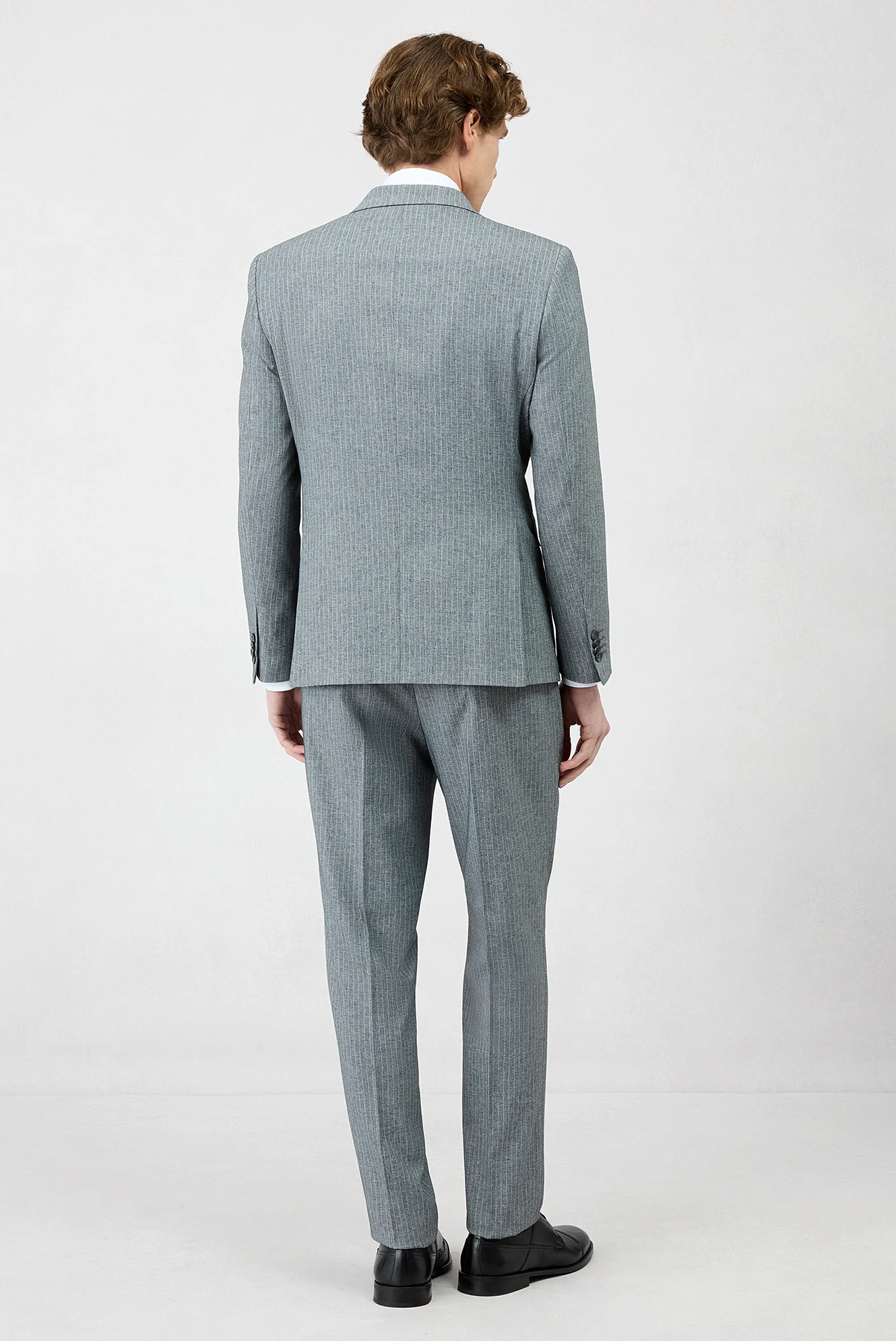 Koyu Füme 7 Drop Super Slim Fit Eksra Dar Kesim Sivri Yaka Beli Lastikli İpli Çizgili Kruvaze Takım Elbise - Image 6