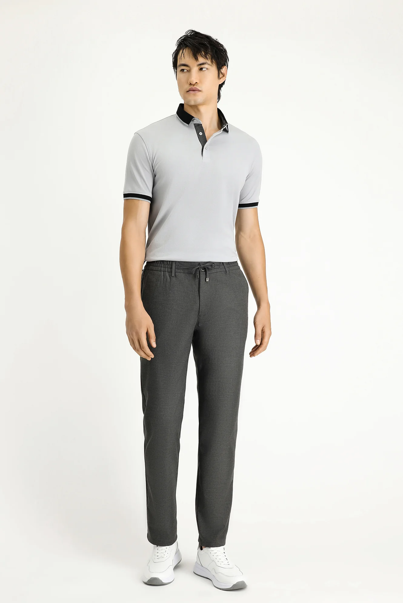 Koyu Füme Relaxed Fit Rahat Kesim Beli Bağcıklı Lastikli Pantolon - Image 2