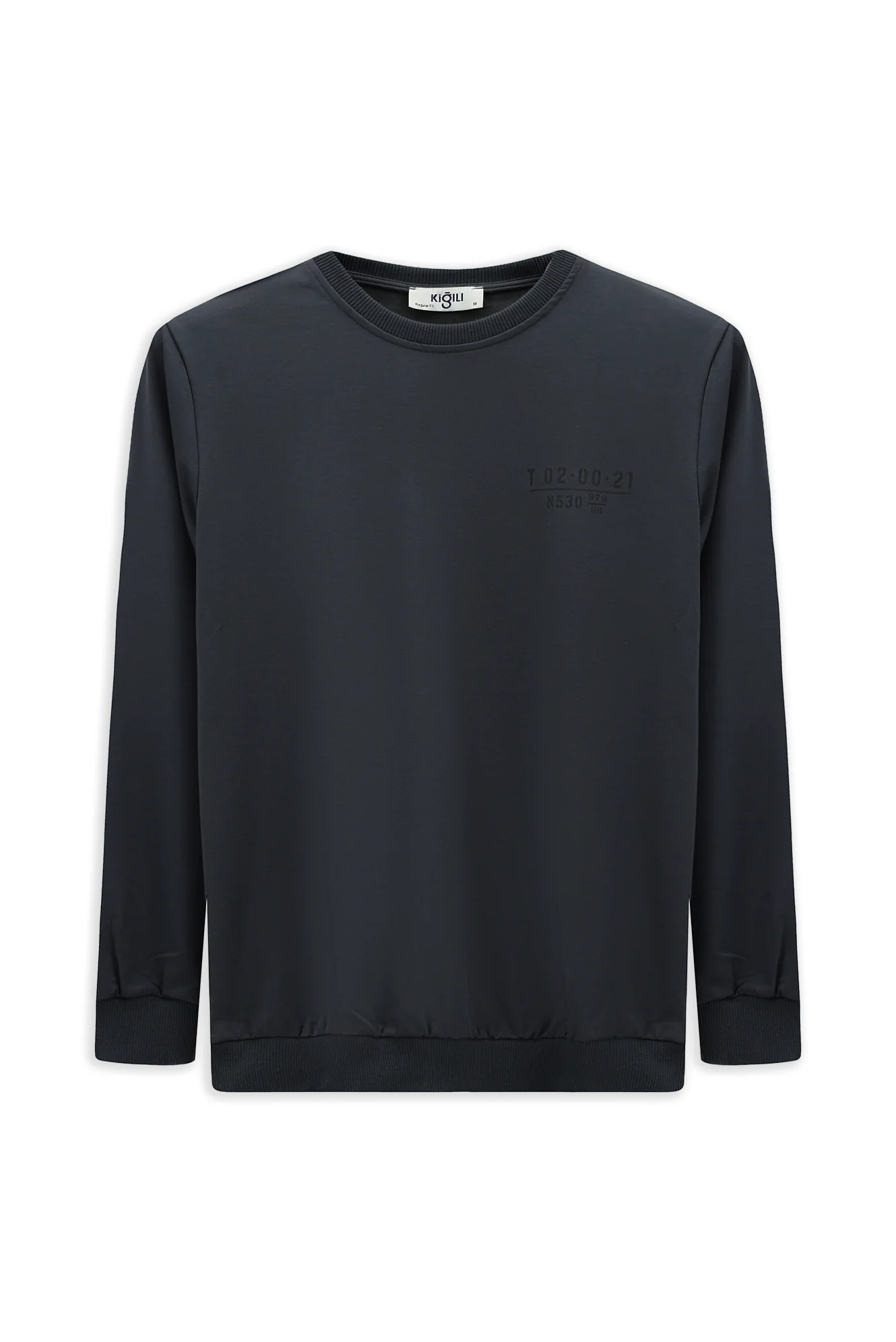Koyu Füme Bisiklet Yaka Regular Fit Baskılı Pamuklu Sweatshirt - Image 7
