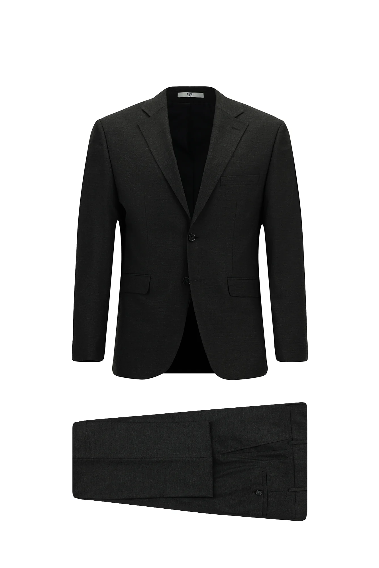 Koyu Füme 7 Drop Slim Fit Dar Kesim Mono Yaka Takım Elbise