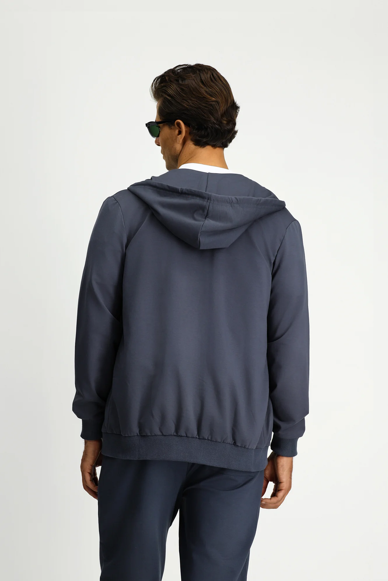 Koyu Füme Kapüşonlu Regular Fit Fermuarlı Baskılı Pamuklu Sweatshirt - Image 5