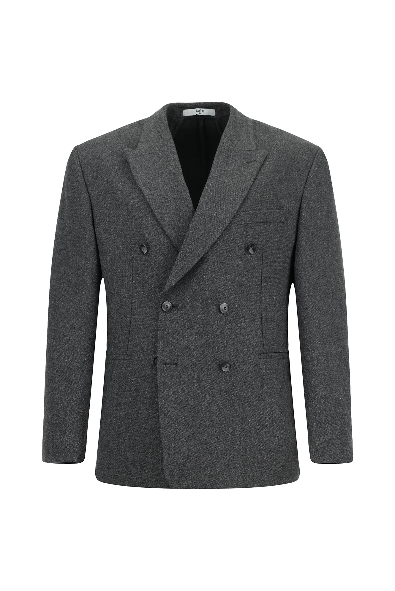 Koyu Füme 6 Drop Milano Full Oversize Fit Tam Oversize Kesim Yünlü Kruvaze Ceket
