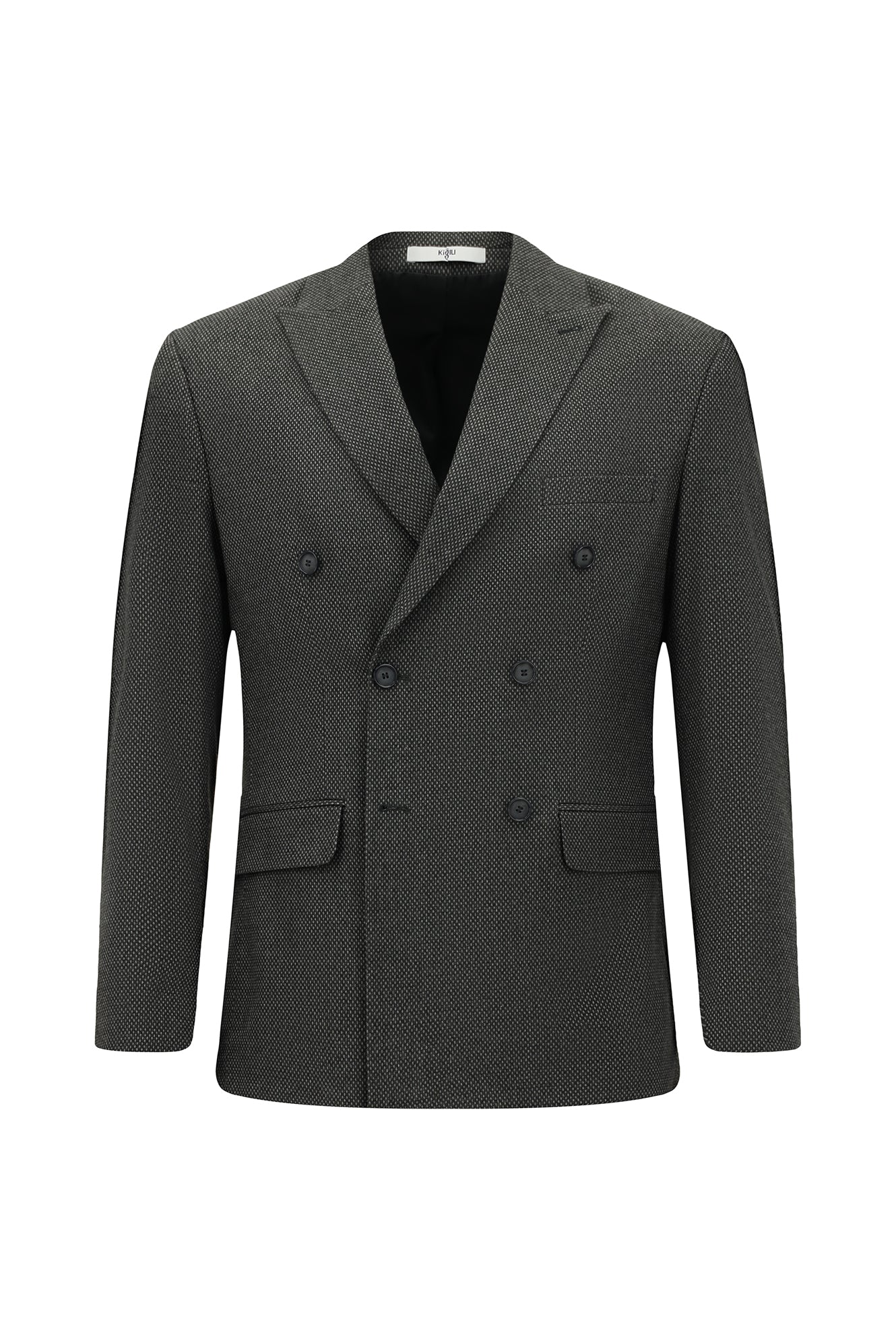 Koyu Füme 6 Drop Regular Fit Standart Kesim Desenli Likralı Kruvaze Ceket