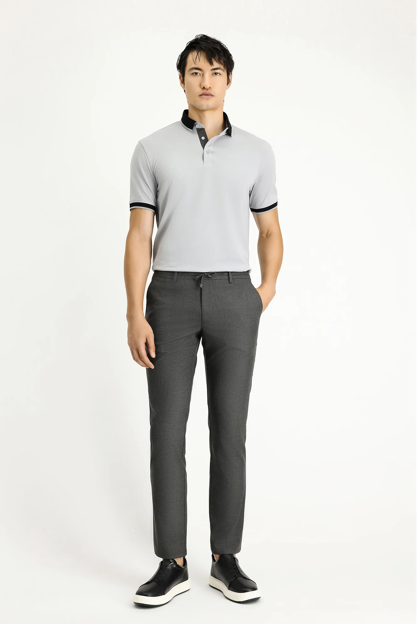 Koyu Füme Regular Fit Standart Kesim Beli Lastikli İpli Likralı Pantolon - Image 2