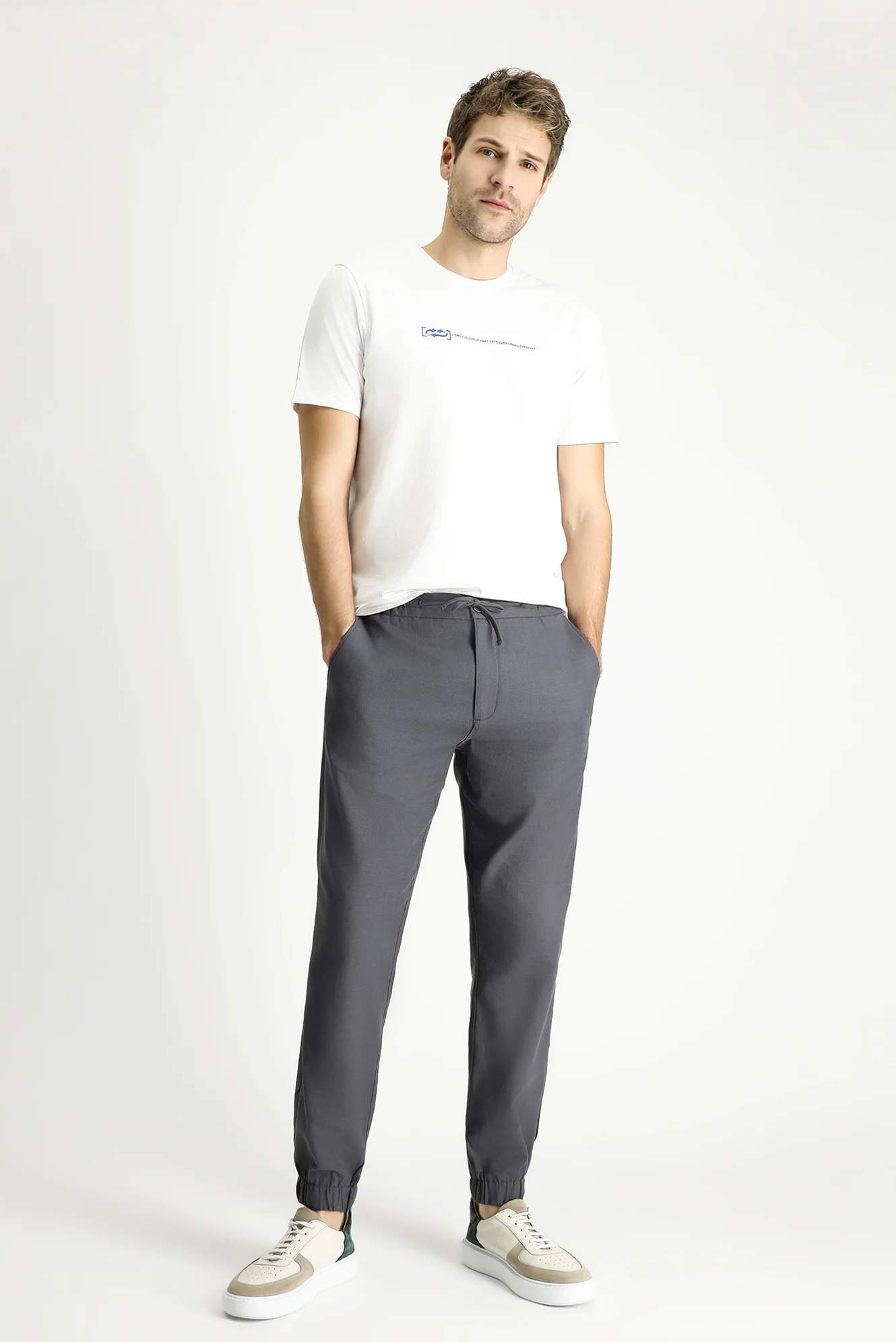 Koyu Füme Regular Fit Standart Kesim Beli Lastikli İpli Pamuk Jogger Pantolon