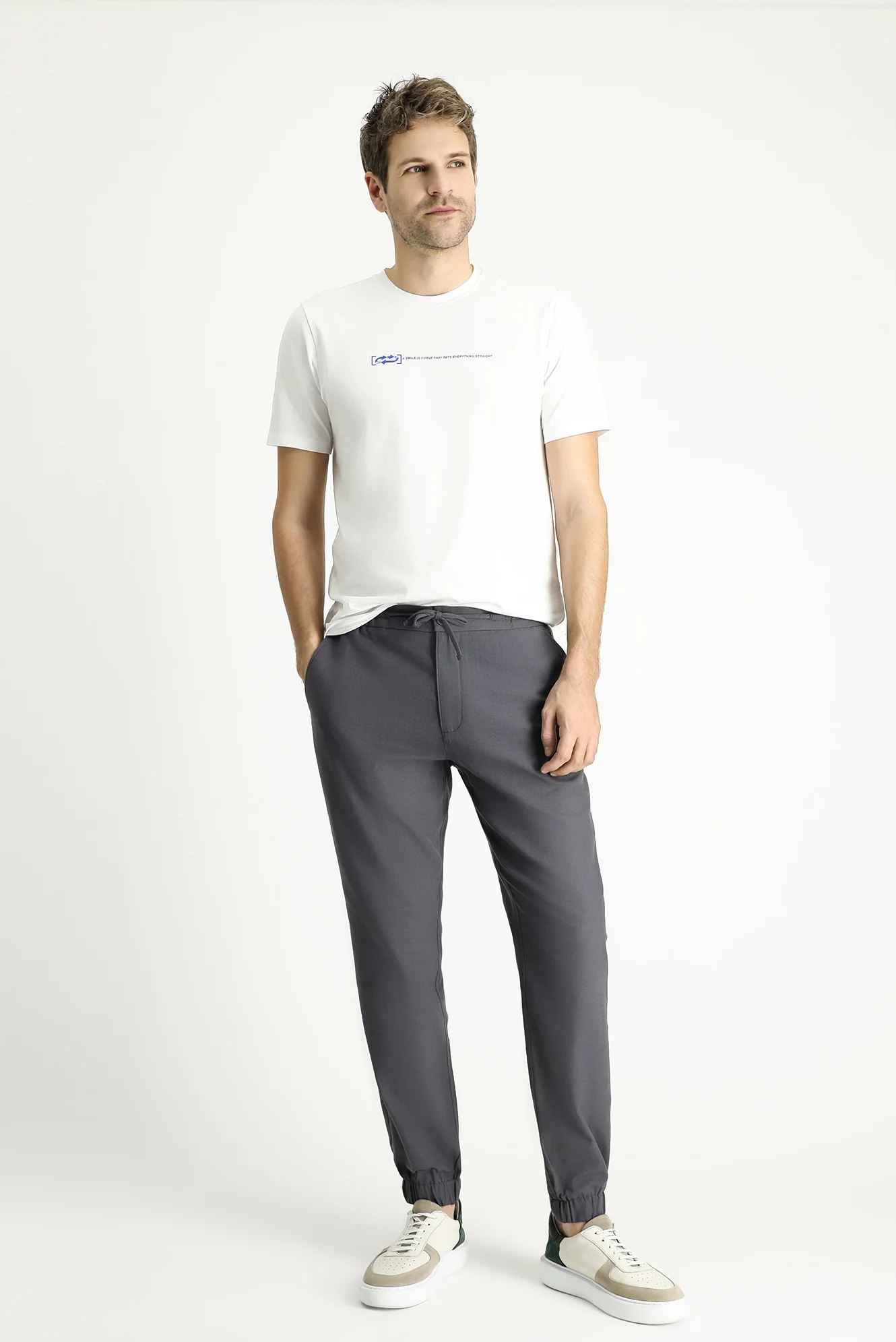 Koyu Füme Regular Fit Standart Kesim Beli Lastikli İpli Pamuk Jogger Pantolon - Image 2