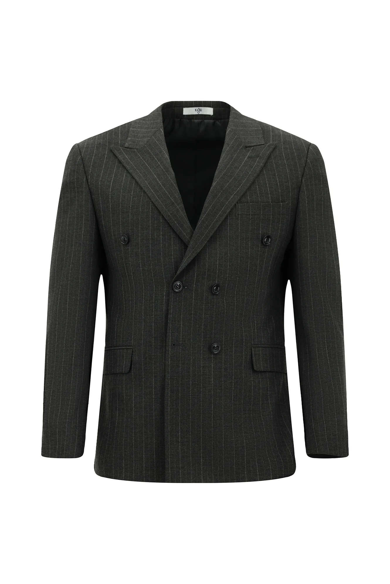 Koyu Füme 4 Drop Relaxed Fit Rahat Kesim Çizgili Kruvaze Takım Elbise - Image 2