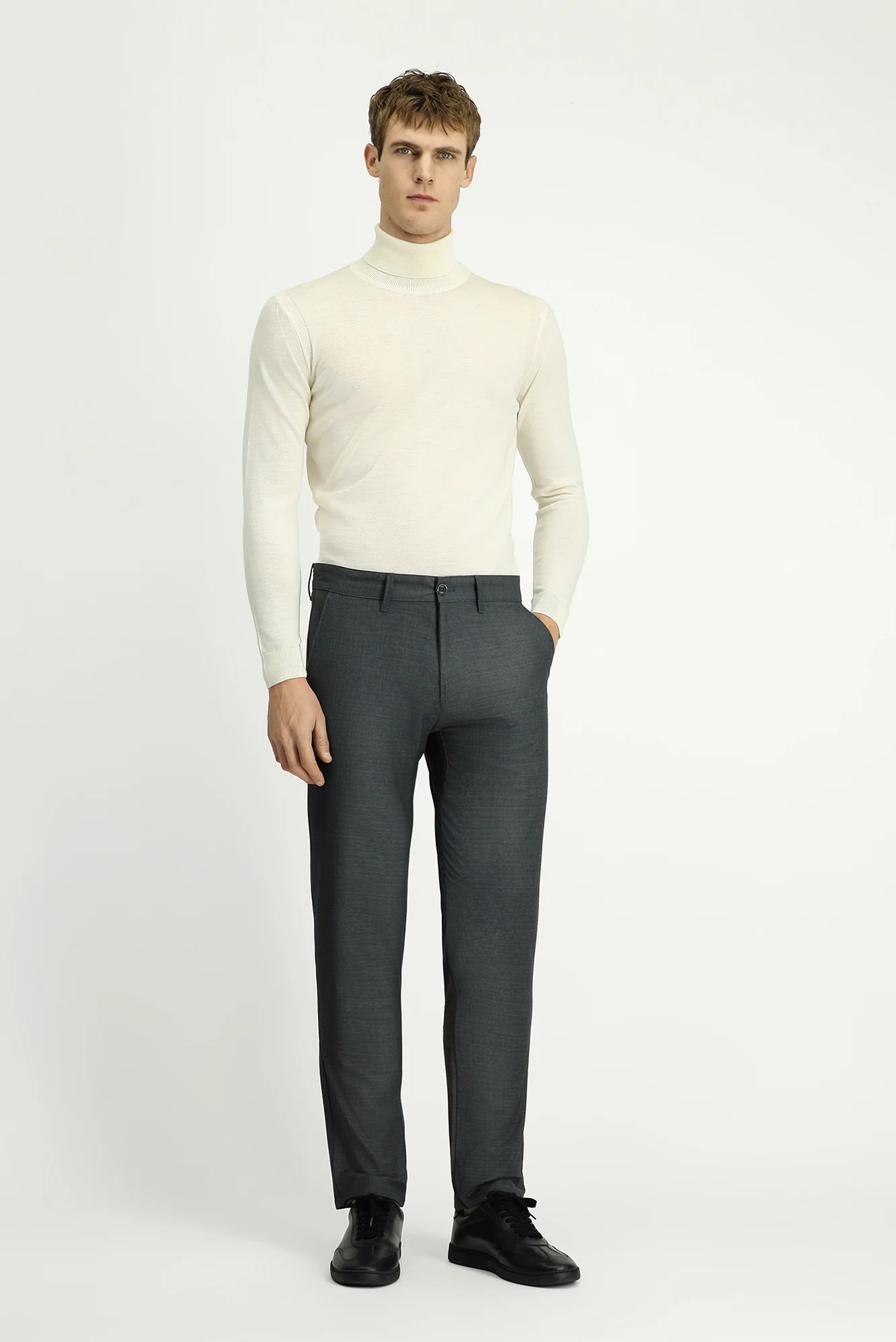 Koyu Füme Regular Fit Standart Kesim Likralı Kanvas / Chino Pantolon - Image 2