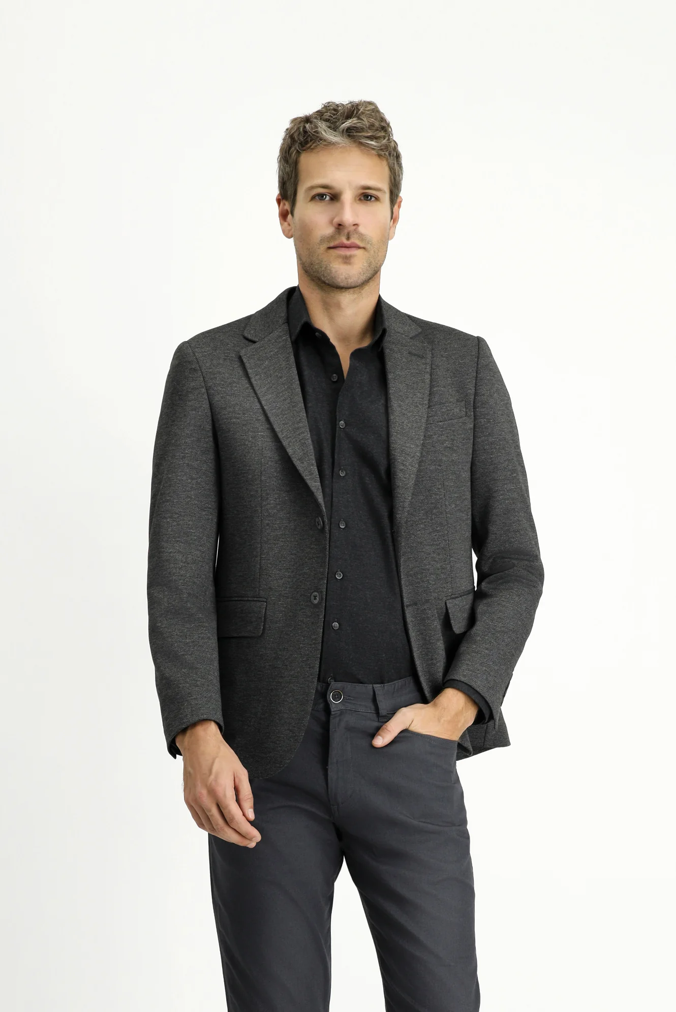 Koyu Füme 6 Drop Regular Fit Standart Kesim Klasik Desenli Örme Ceket - Image 2