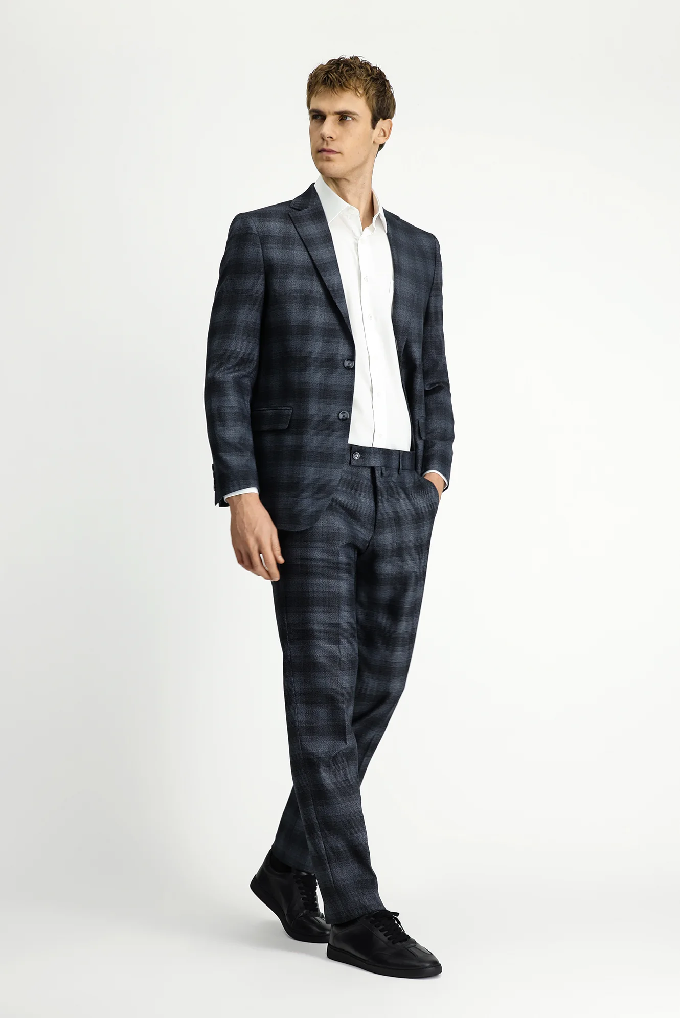 Koyu Füme 4 Drop Relaxed Fit Rahat Kesim Ekose Takım Elbise