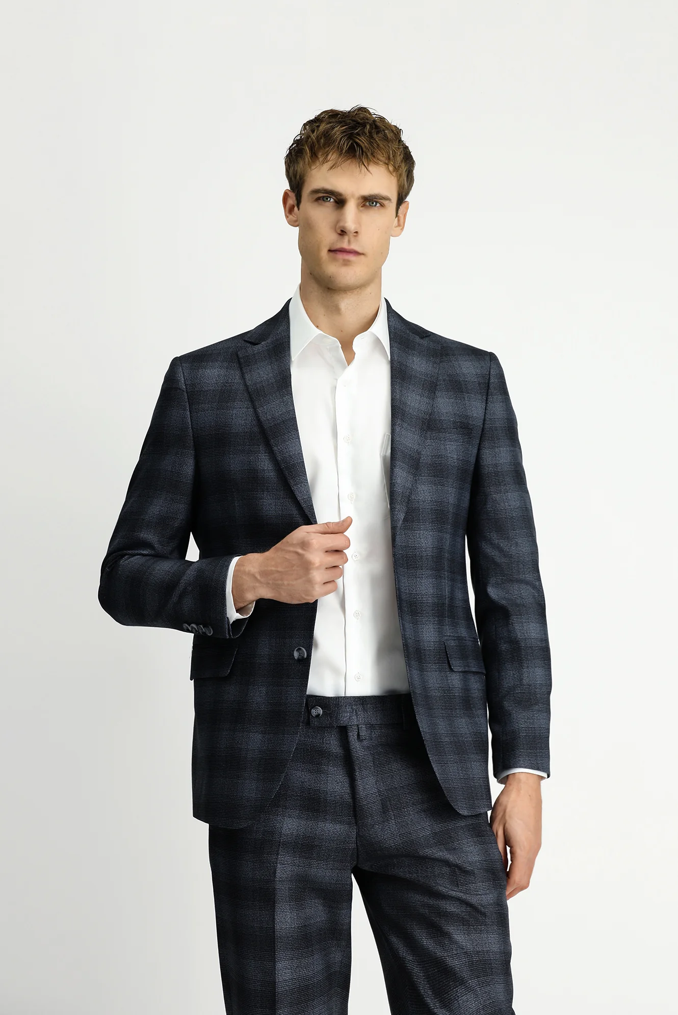 Koyu Füme 4 Drop Relaxed Fit Rahat Kesim Ekose Takım Elbise - Image 3