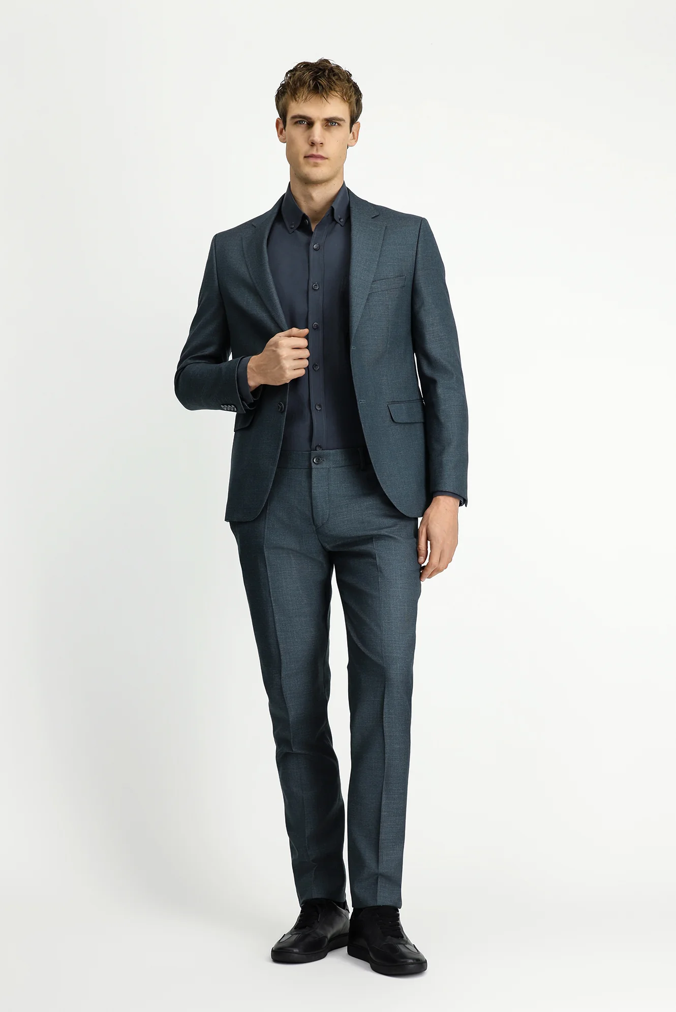Koyu Füme 4 Drop Relaxed Fit Rahat Kesim Desenli Beli Lastikli Takım Elbise - Image 2