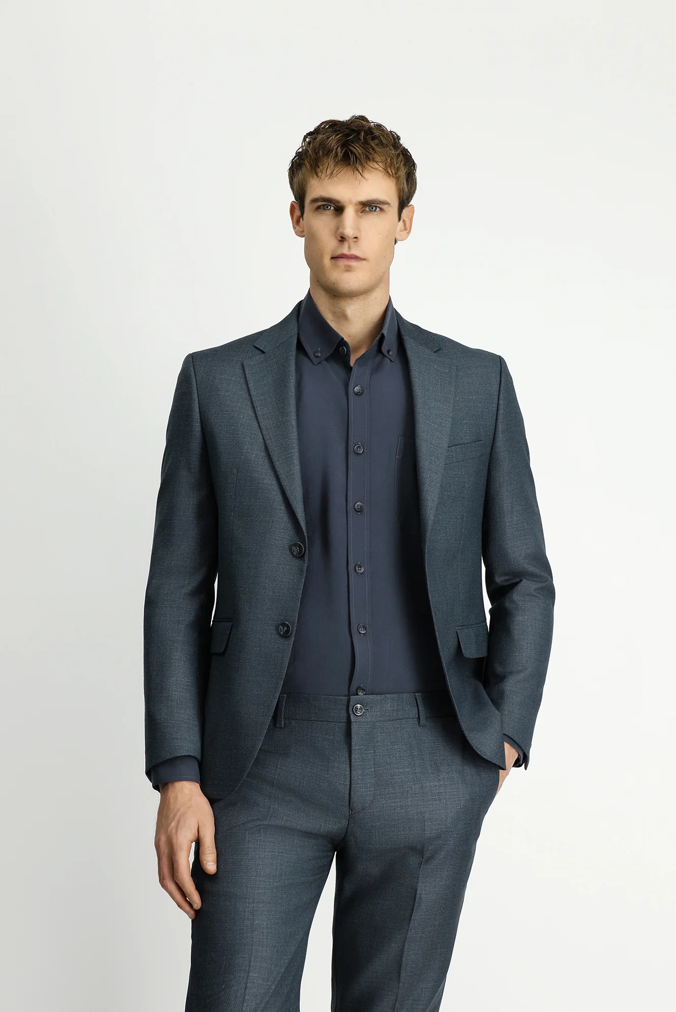 Koyu Füme 4 Drop Relaxed Fit Rahat Kesim Desenli Beli Lastikli Takım Elbise - Image 3