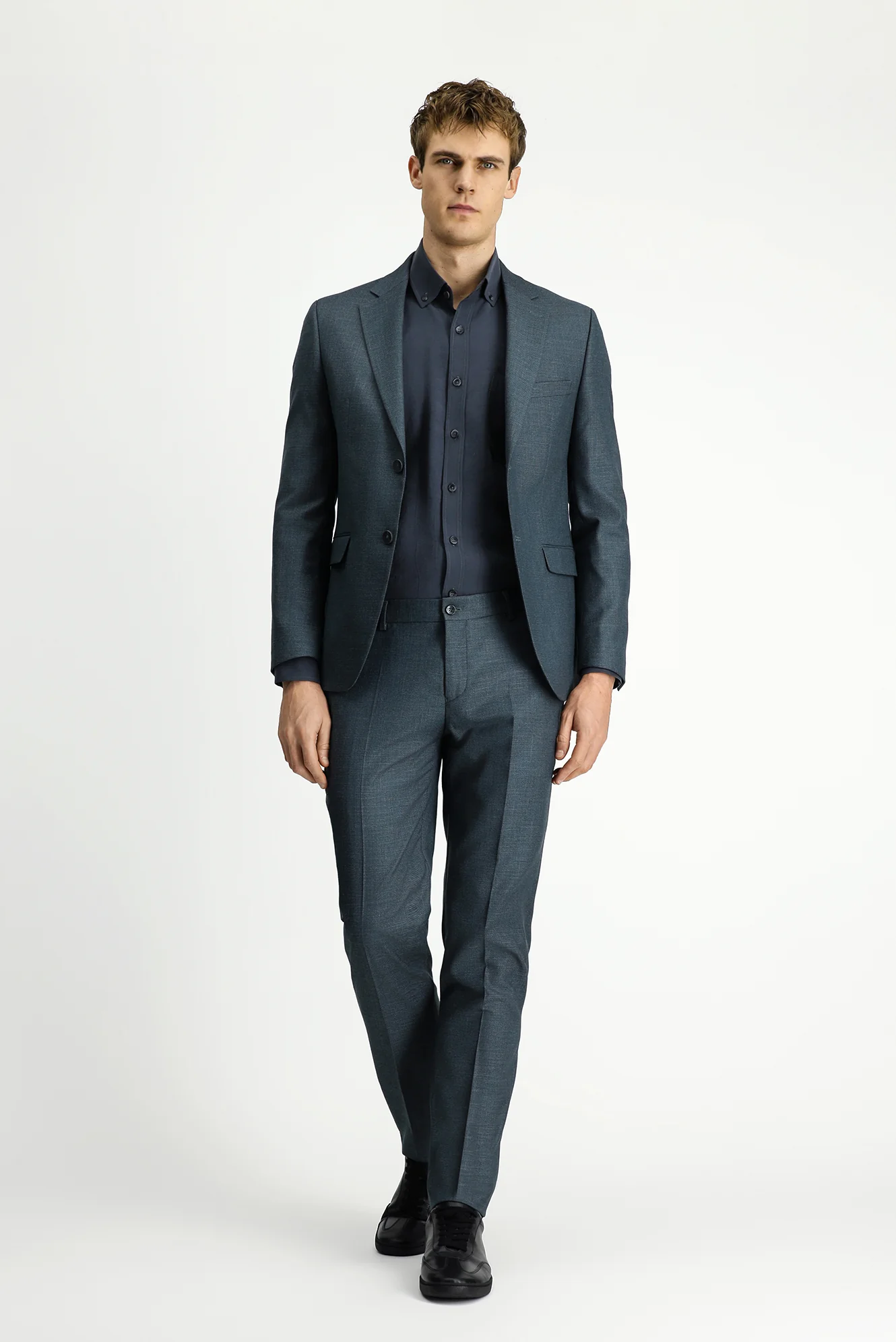 Koyu Füme 4 Drop Relaxed Fit Rahat Kesim Desenli Beli Lastikli Takım Elbise - Image 4