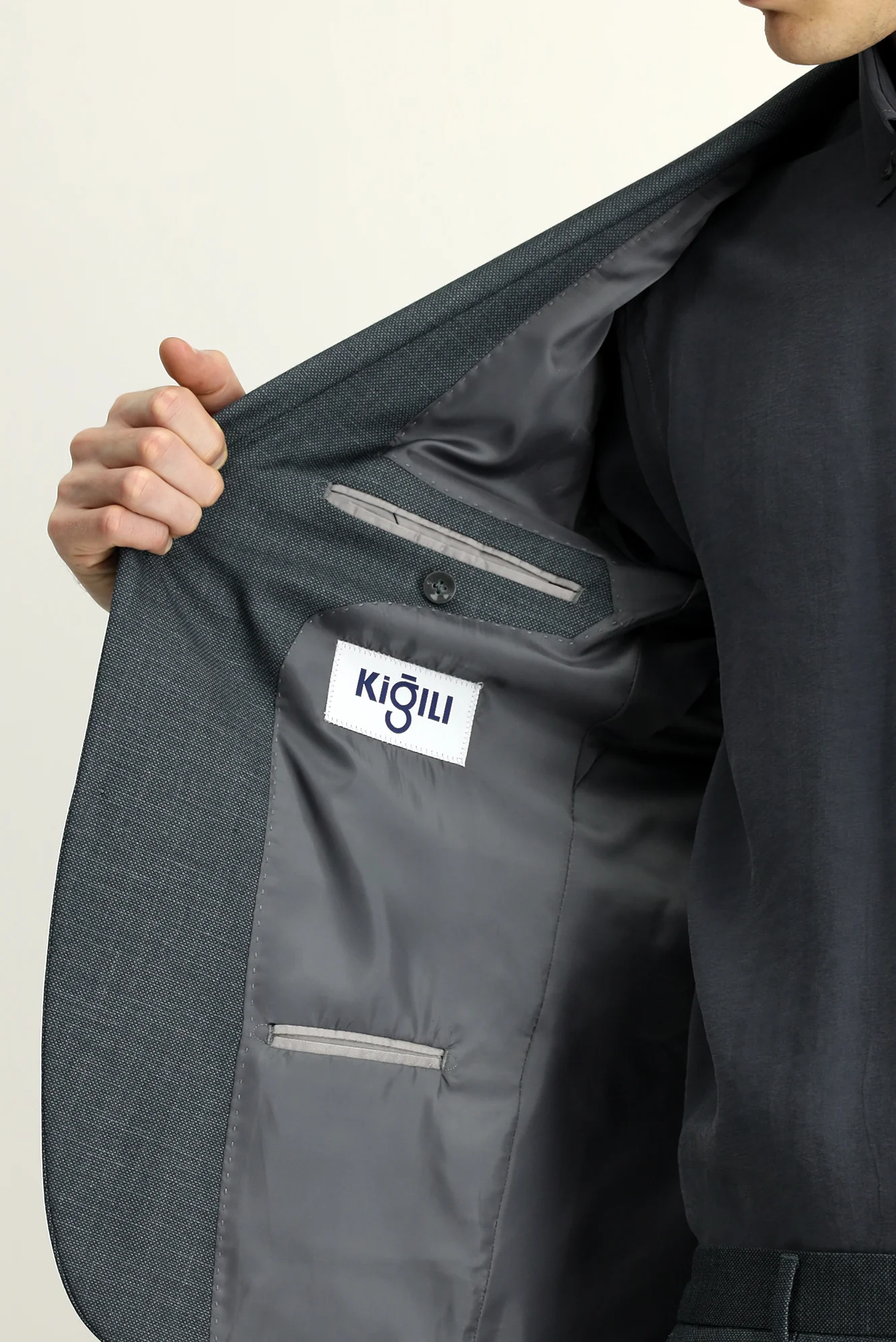 Koyu Füme 4 Drop Relaxed Fit Rahat Kesim Desenli Beli Lastikli Takım Elbise - Image 7