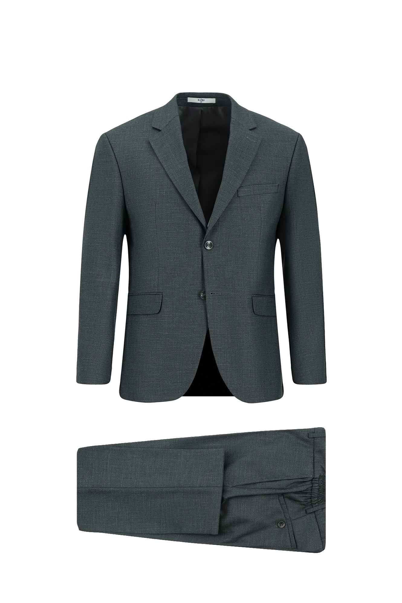 Koyu Füme 4 Drop Relaxed Fit Rahat Kesim Desenli Beli Lastikli Takım Elbise - Image 8