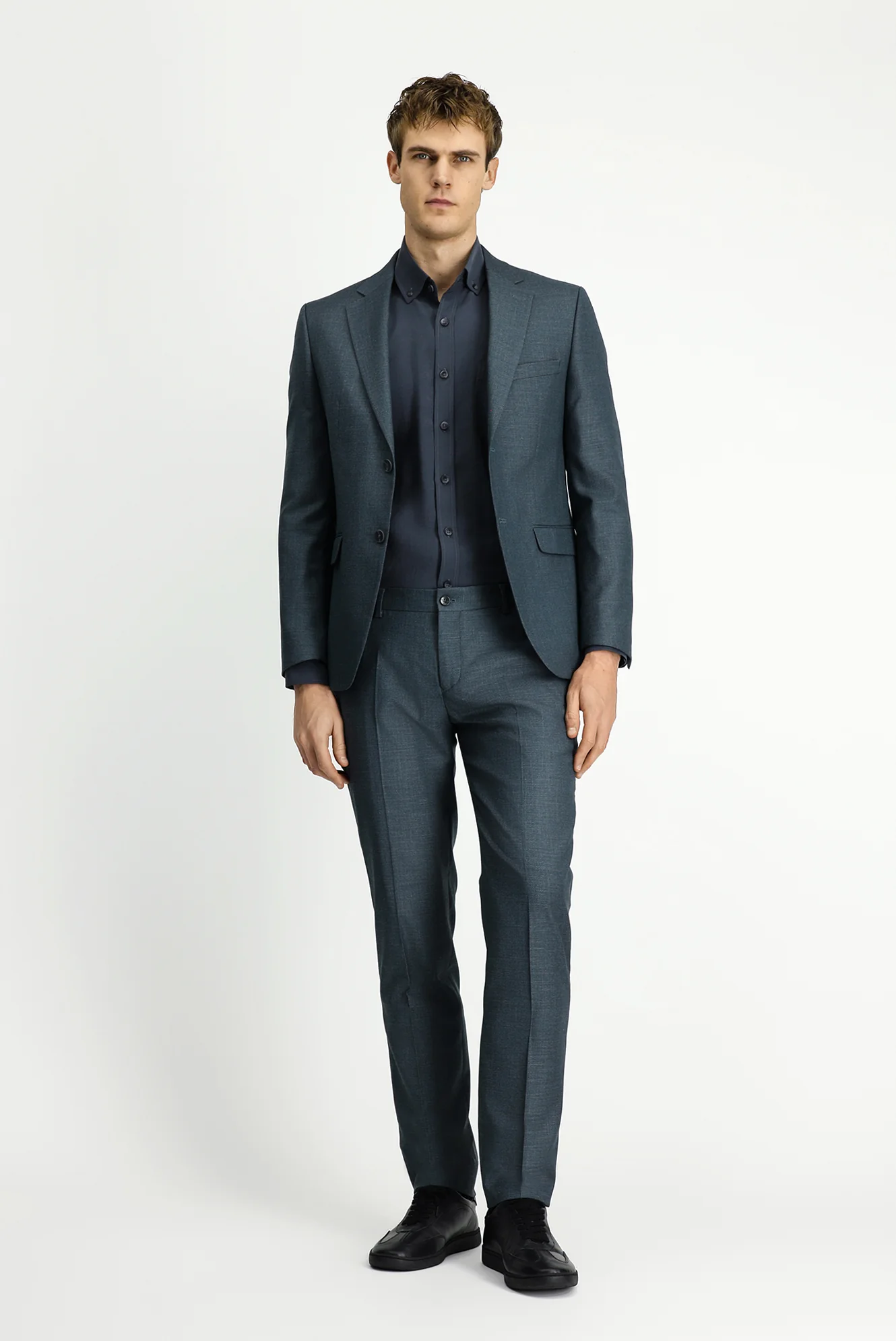 Koyu Füme 7 Drop Slim Fit Dar Kesim Desenli Beli Lastikli Takım Elbise