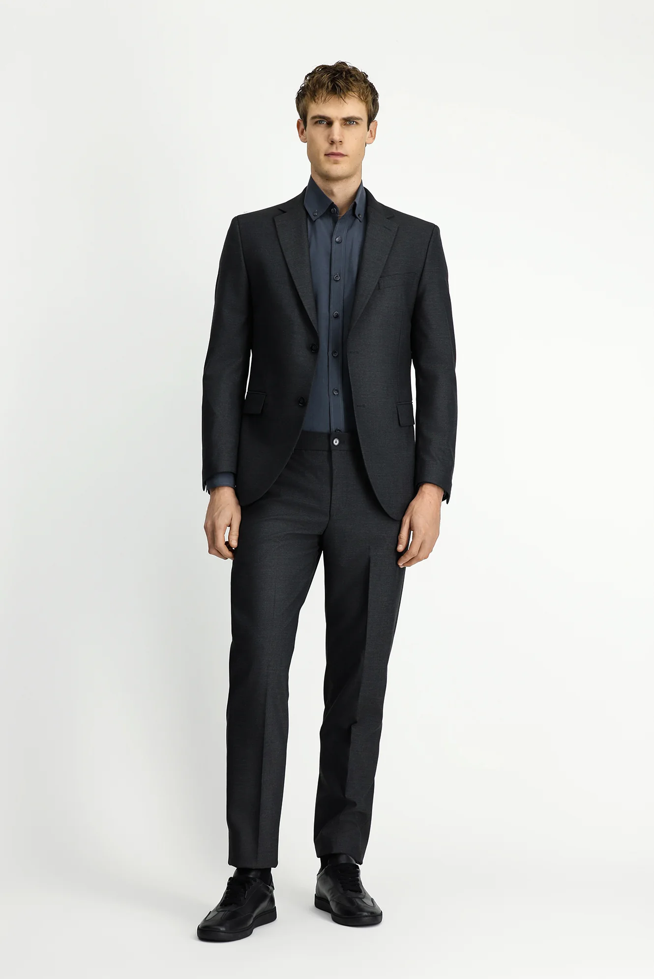 Koyu Füme 6 Drop Regular Fit Standart Kesim Yünlü Traveller Suit Çantalı Takım Elbise - Image 2