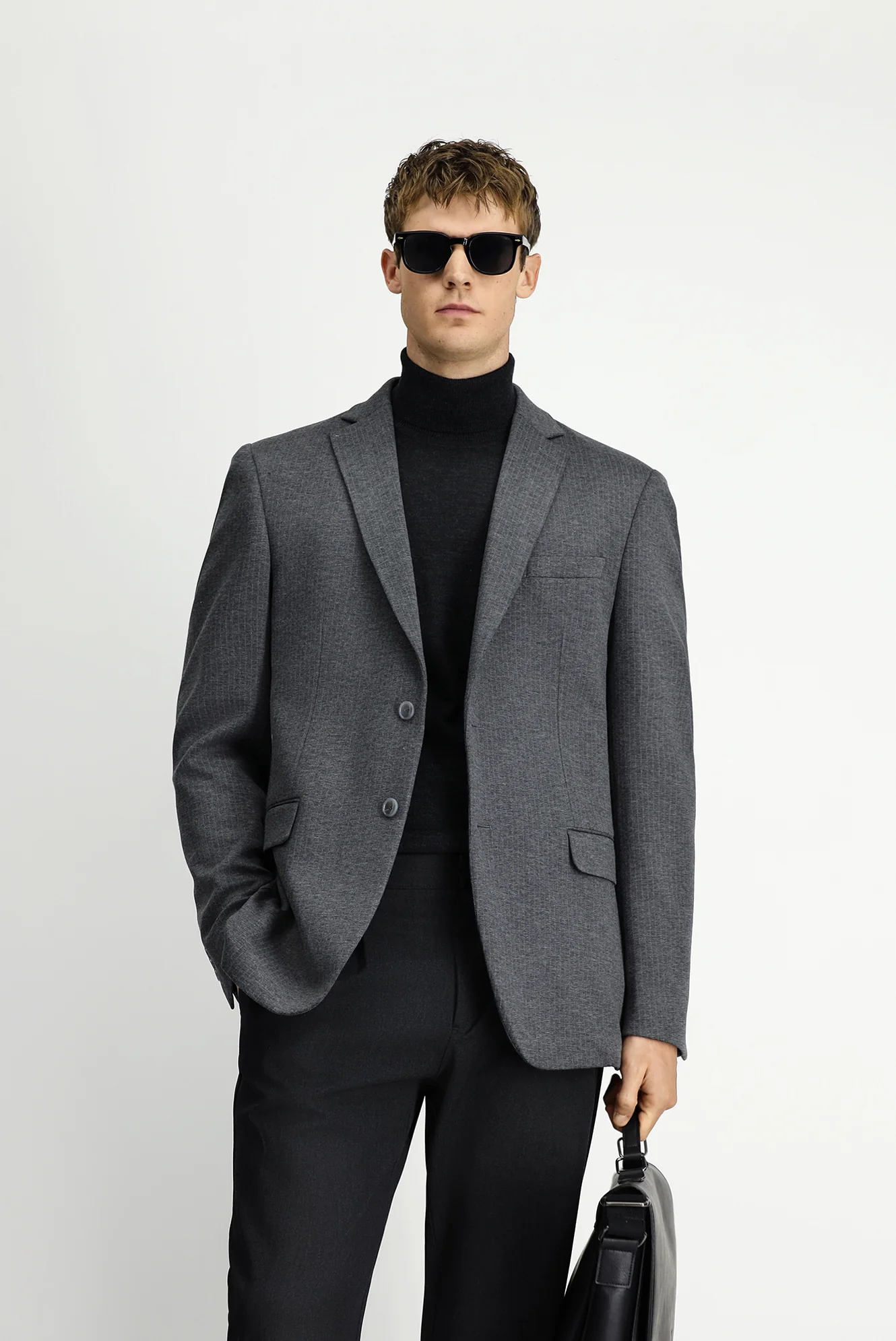 Koyu Füme 7 Drop Super Slim Fit Eksra Dar Kesim Örme Klasik Çizgili Ceket
