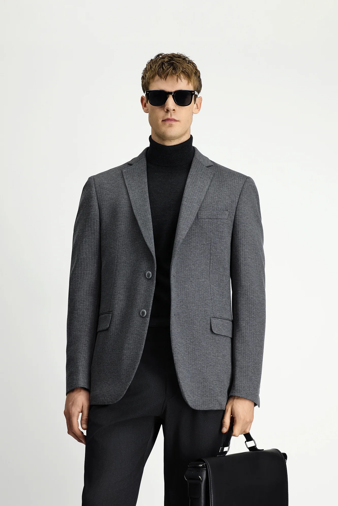 Koyu Füme 7 Drop Super Slim Fit Eksra Dar Kesim Örme Klasik Çizgili Ceket - Image 4