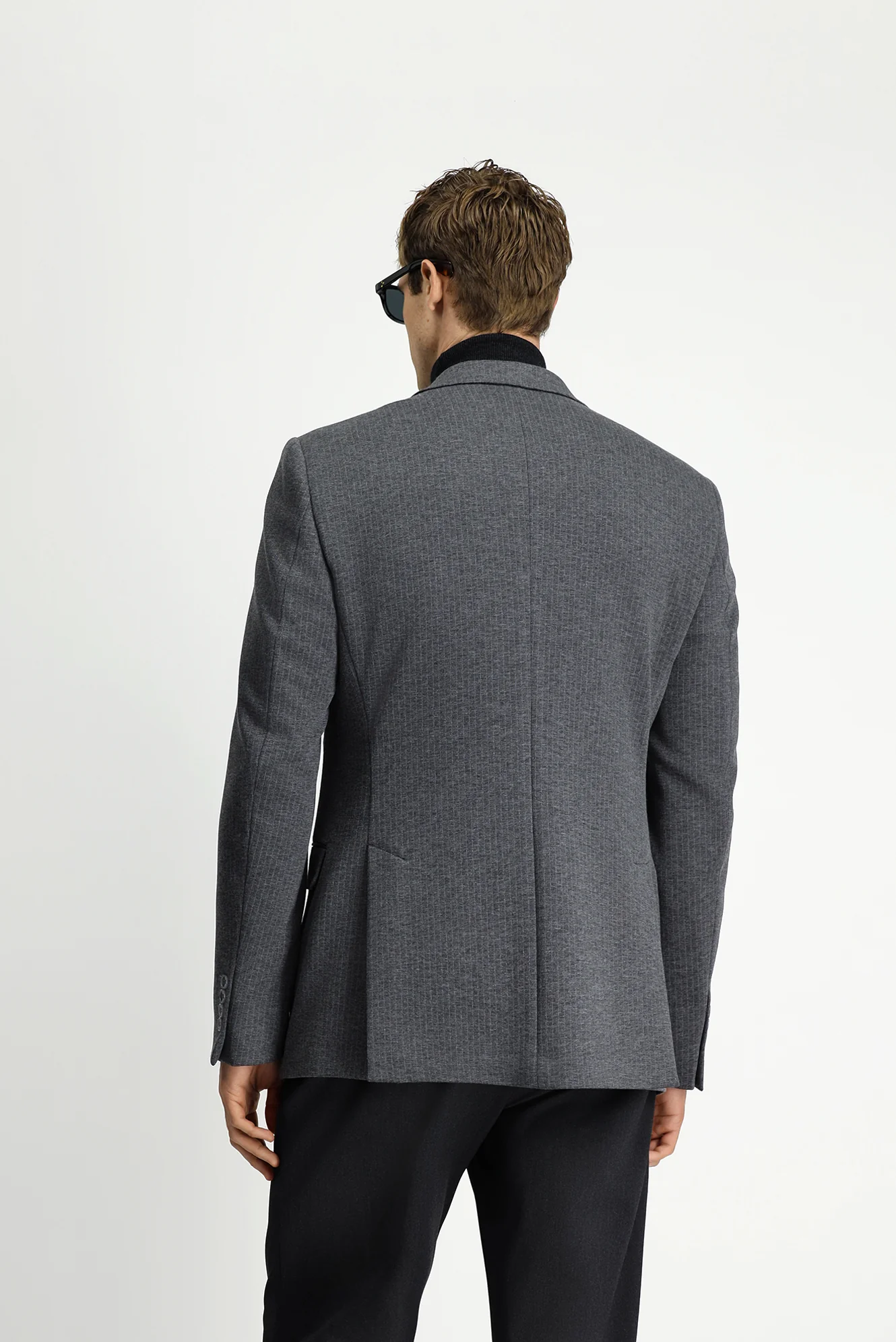 Koyu Füme 7 Drop Super Slim Fit Eksra Dar Kesim Örme Klasik Çizgili Ceket - Image 5