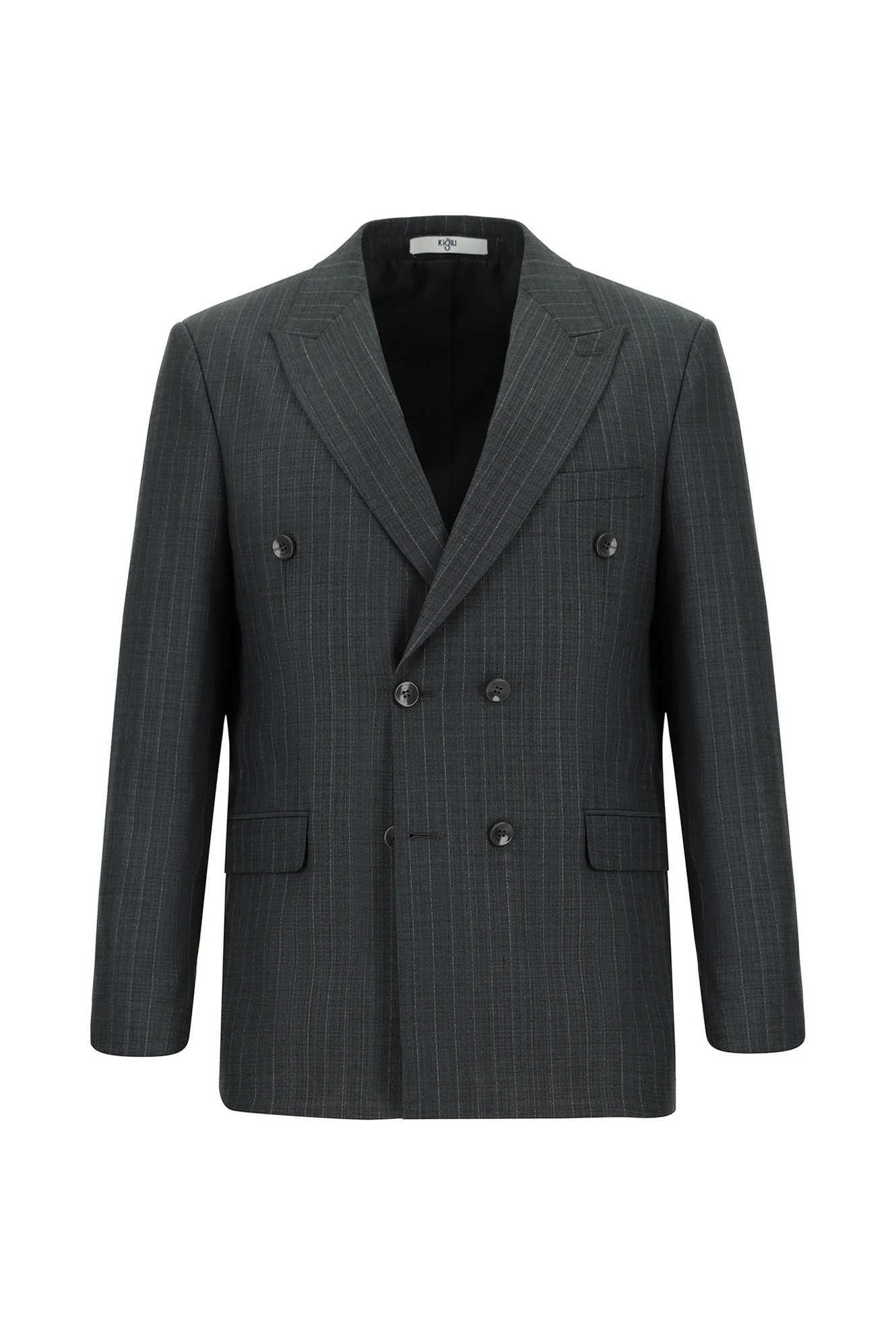 Koyu Füme 6 Drop Regular Fit Standart Kesim Yünlü Çizgili Kruvaze Takım Elbise - Image 2
