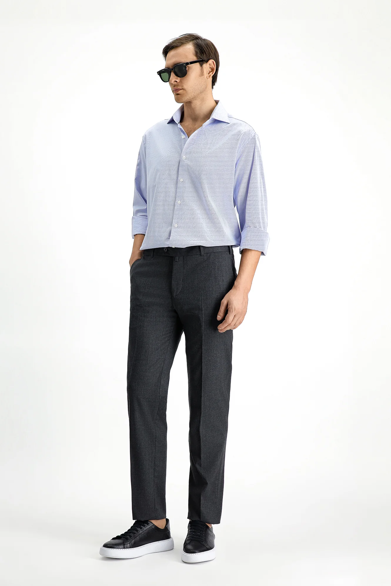 Koyu Füme 6 Drop Regular Fit Standart Kesim Yünlü Klasik Kumaş Pantolon - Image 3