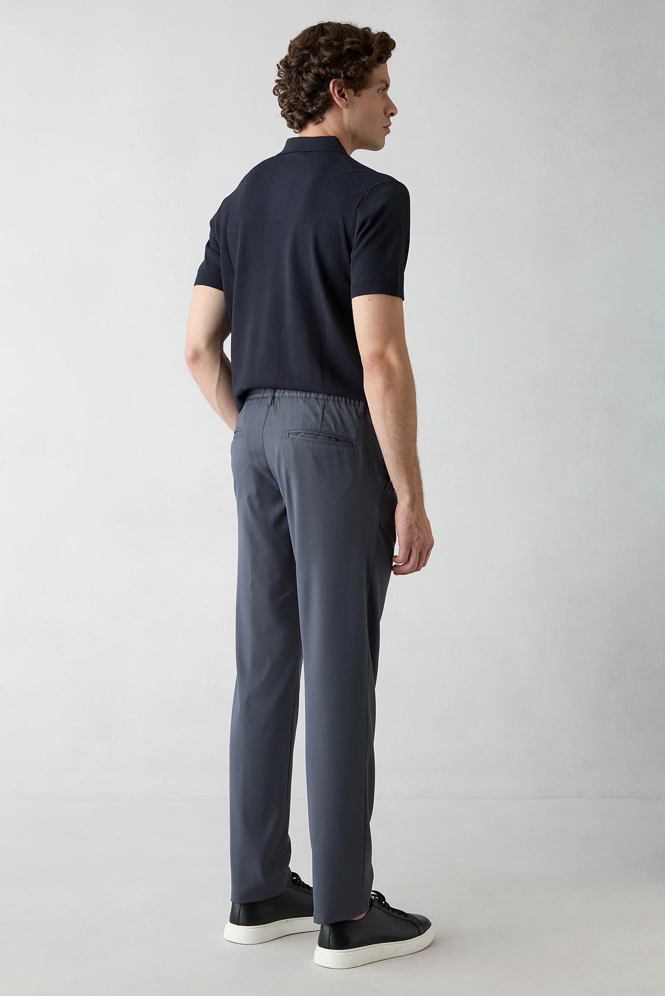 Koyu Füme Regular Straight Fit Beli İpli Pileli Yan Cepli Likralı Kanvas / Chino Pantolon - Image 5