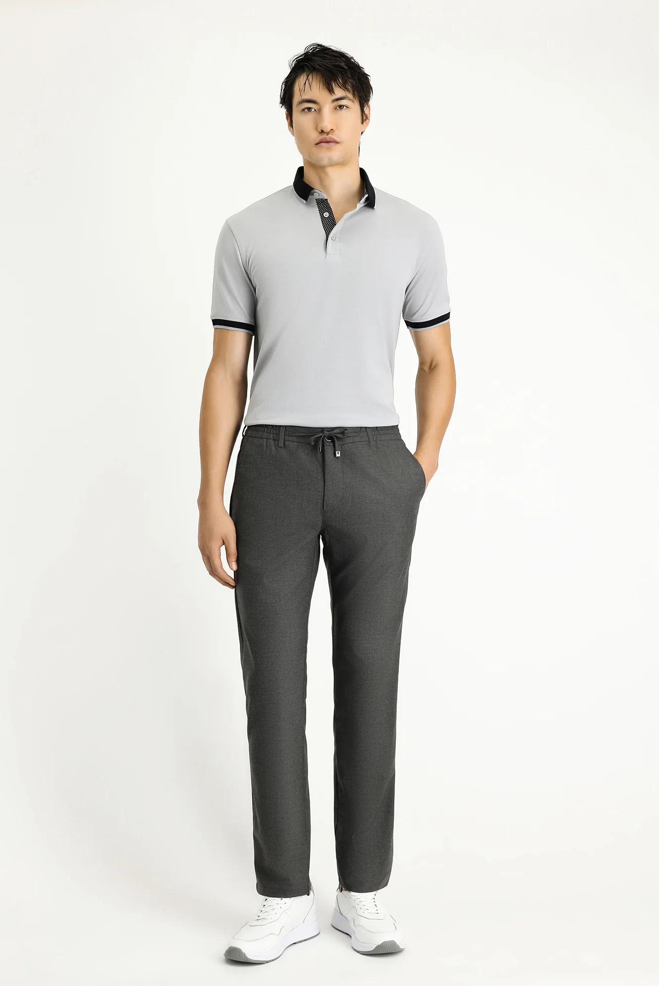 Koyu Füme Relaxed Fit Rahat Kesim Beli Lastikli İpli Likralı Pantolon