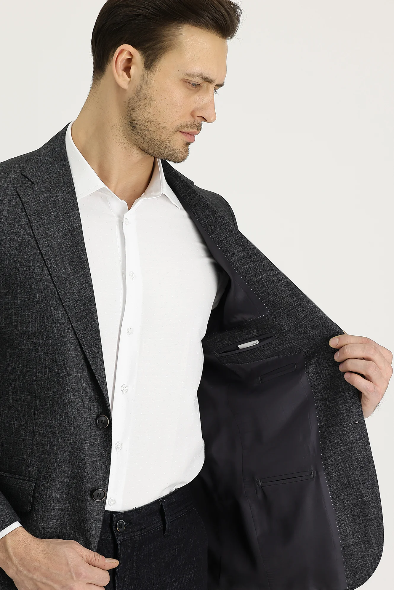 Koyu Füme 4 Drop Relaxed Fit Rahat Kesim Klasik Desenli Ceket - Image 3