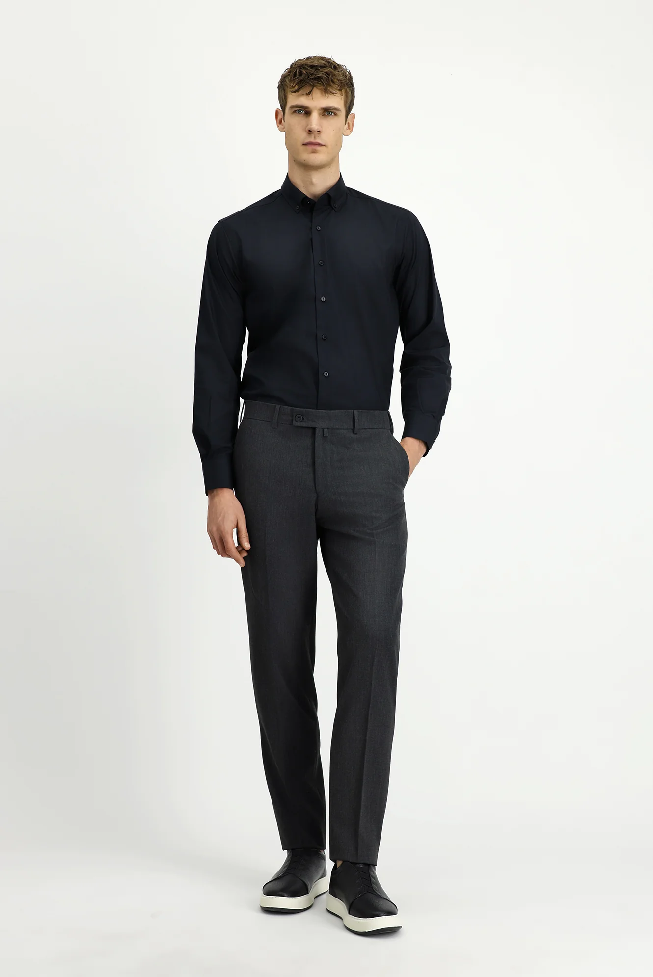 Koyu Füme 4 Drop Relaxed Fit Rahat Kesim Likralı Klasik Kumaş Pantolon - Image 3