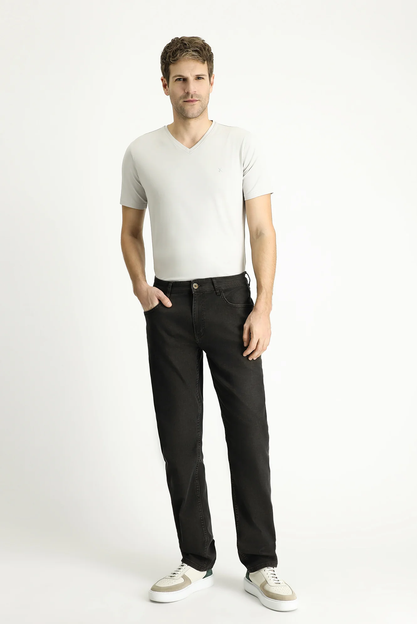 Koyu Füme Relaxed Fit Rahat Kesim Likralı Denim Look Pantolon