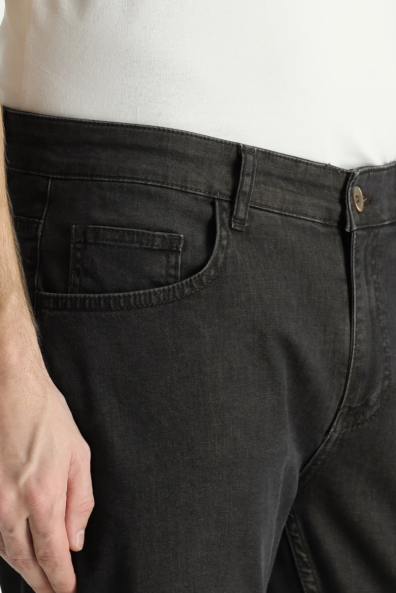 Koyu Füme Relaxed Fit Rahat Kesim Likralı Denim Look Pantolon - Image 3