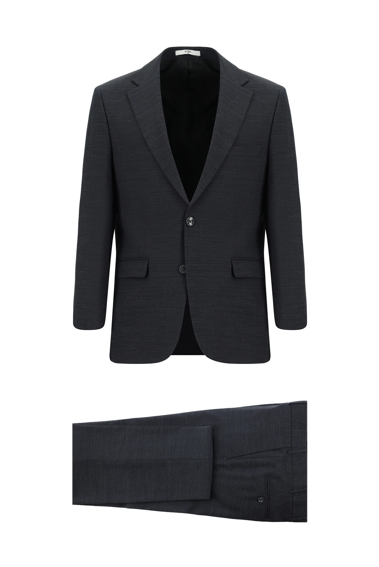 Koyu Füme 4 Drop Relaxed Fit Rahat Kesim Yünlü Desenli Takım Elbise