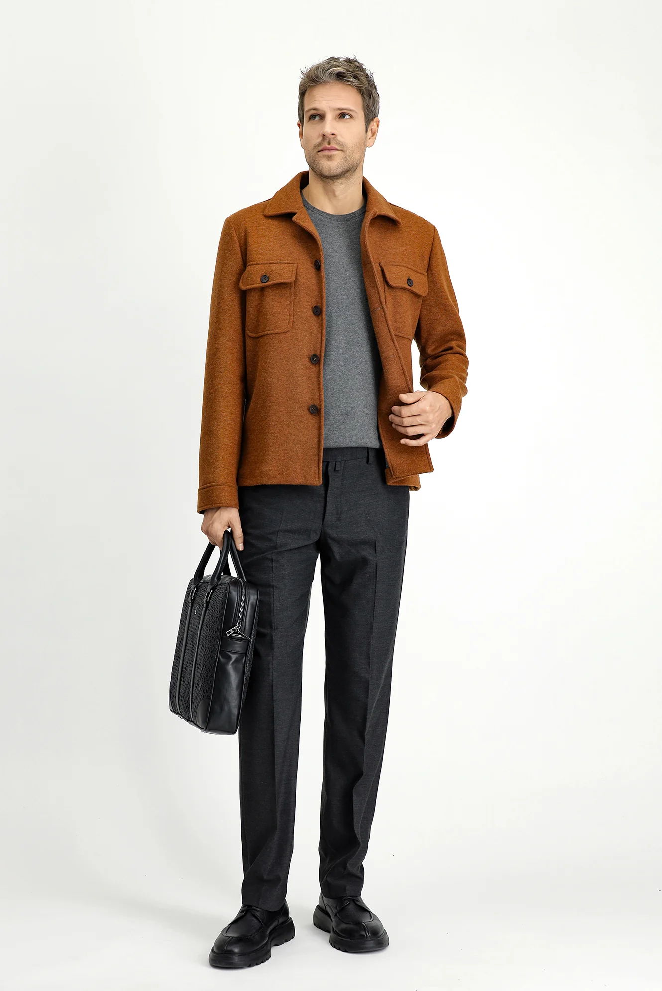 Koyu Füme 4 Drop Relaxed Fit Rahat Kesim Yünlü Klasik Kumaş Pantolon