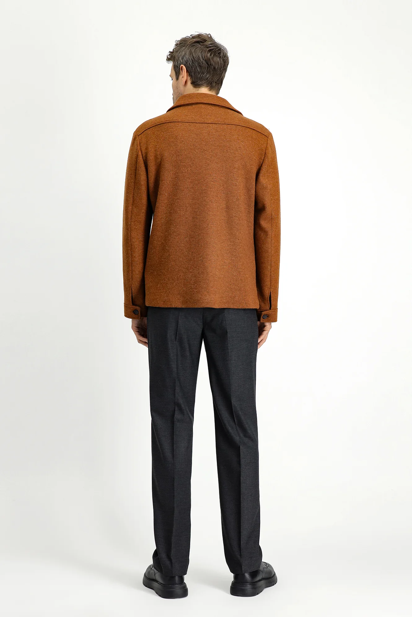Koyu Füme 4 Drop Relaxed Fit Rahat Kesim Yünlü Klasik Kumaş Pantolon - Image 3