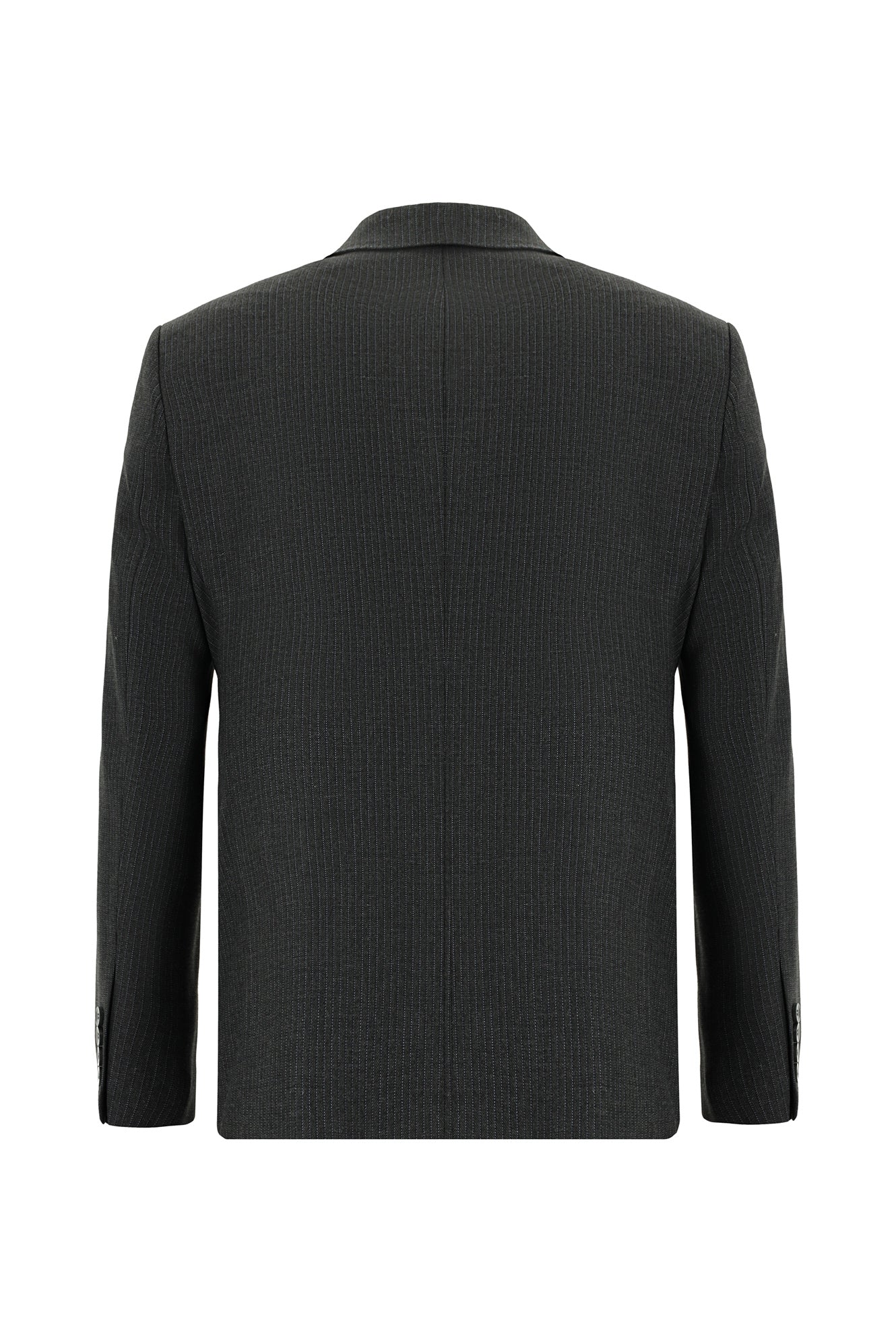 Koyu Füme 7 Drop Slim Fit Dar Kesim Çizgili Yünlü Kruvaze Takım Elbise - Image 3