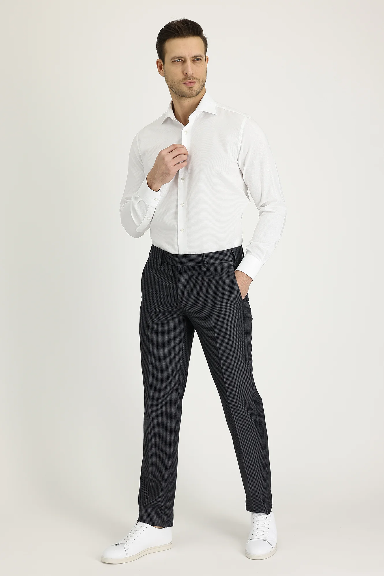 Koyu Füme 7 Drop Slim Fit Dar Kesim Desenli Klasik Kumaş Pantolon