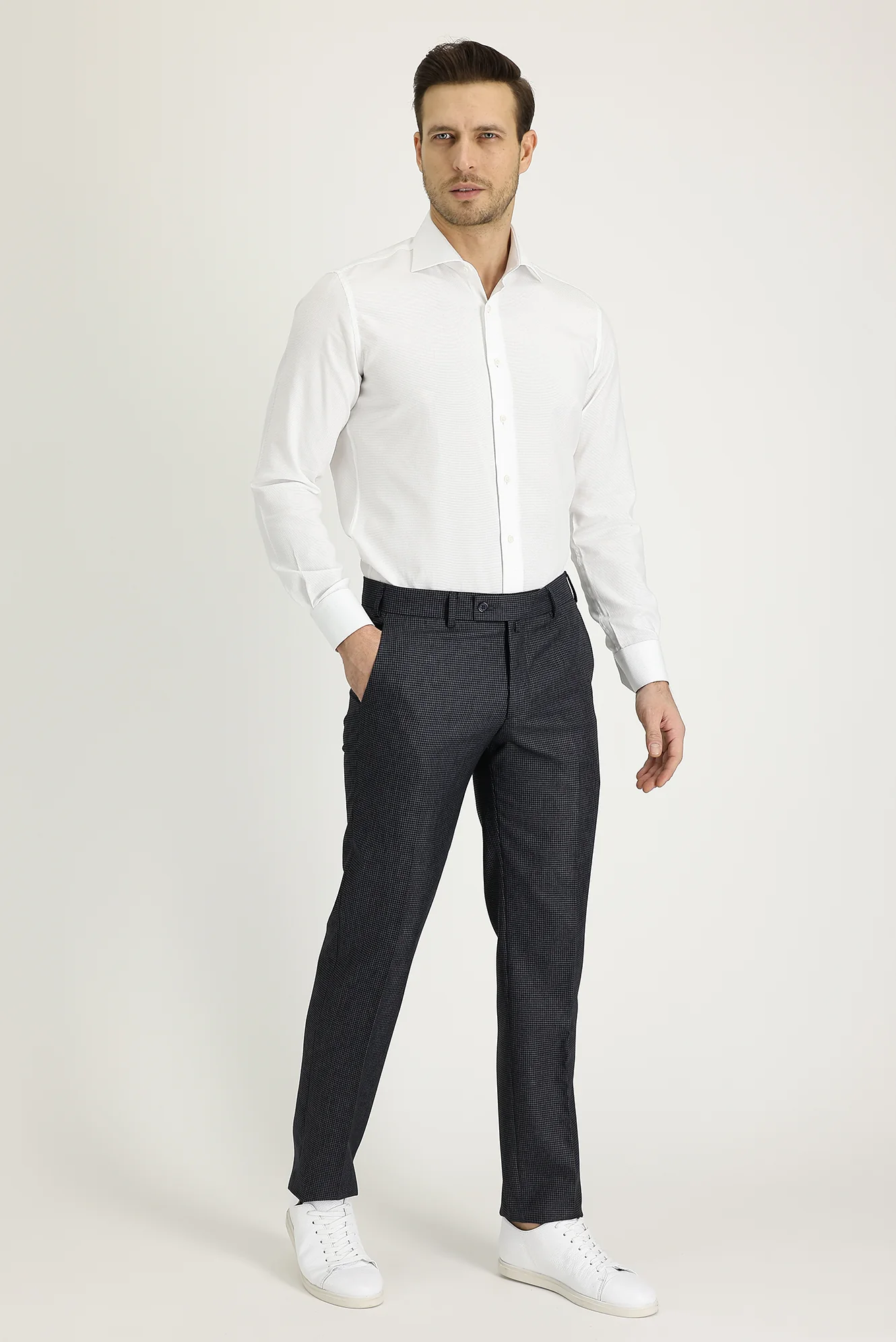 Koyu Füme 7 Drop Slim Fit Dar Kesim Desenli Klasik Kumaş Pantolon - Image 2