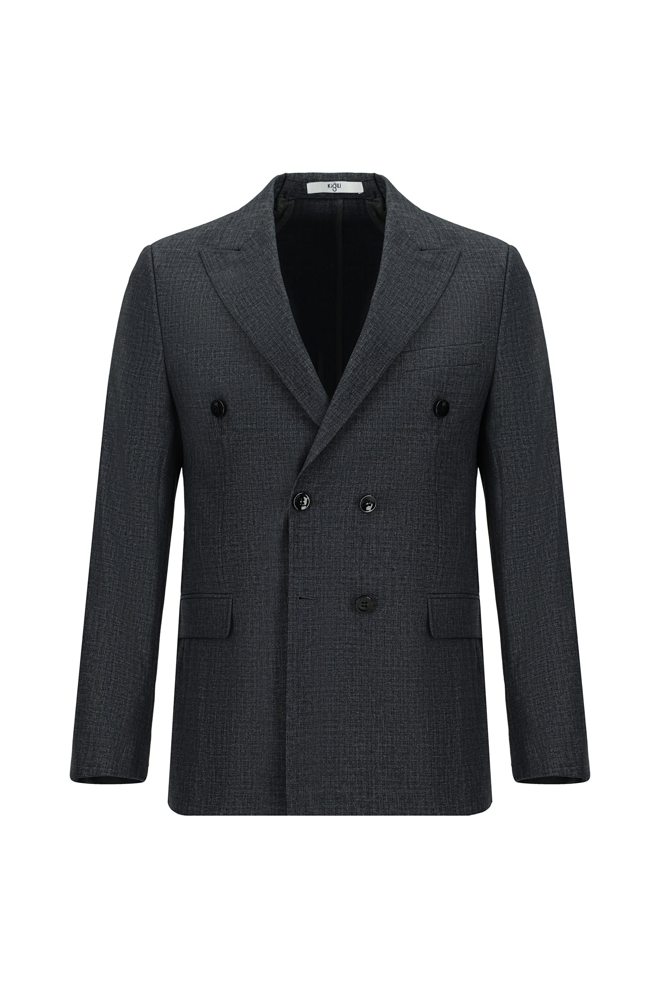 Koyu Füme 7 Drop Slim Fit Dar Kesim Desenli Kruvaze Takım Elbise - Image 2