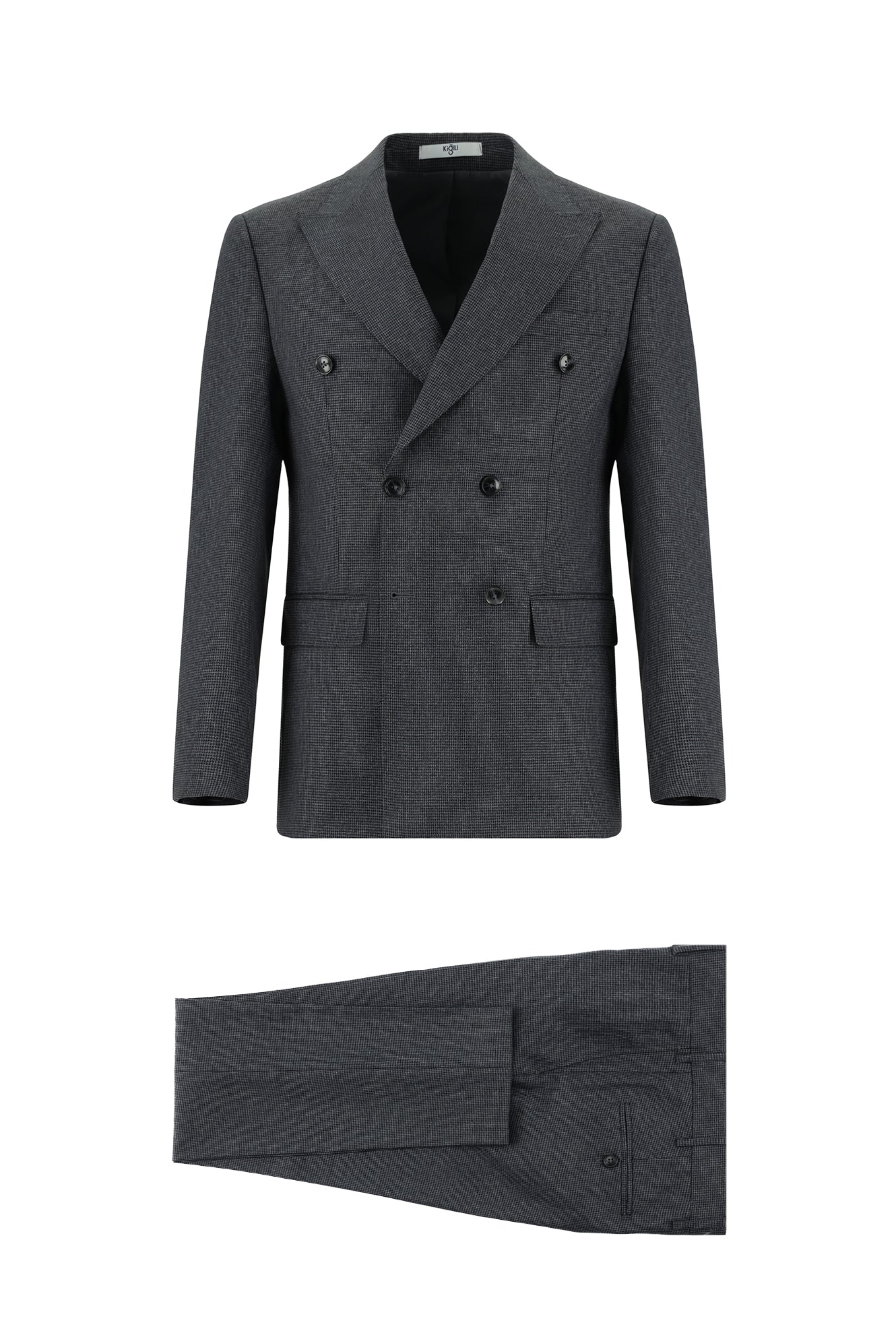 Koyu Füme 7 Drop Slim Fit Dar Kesim Desenli Kruvaze Takım Elbise