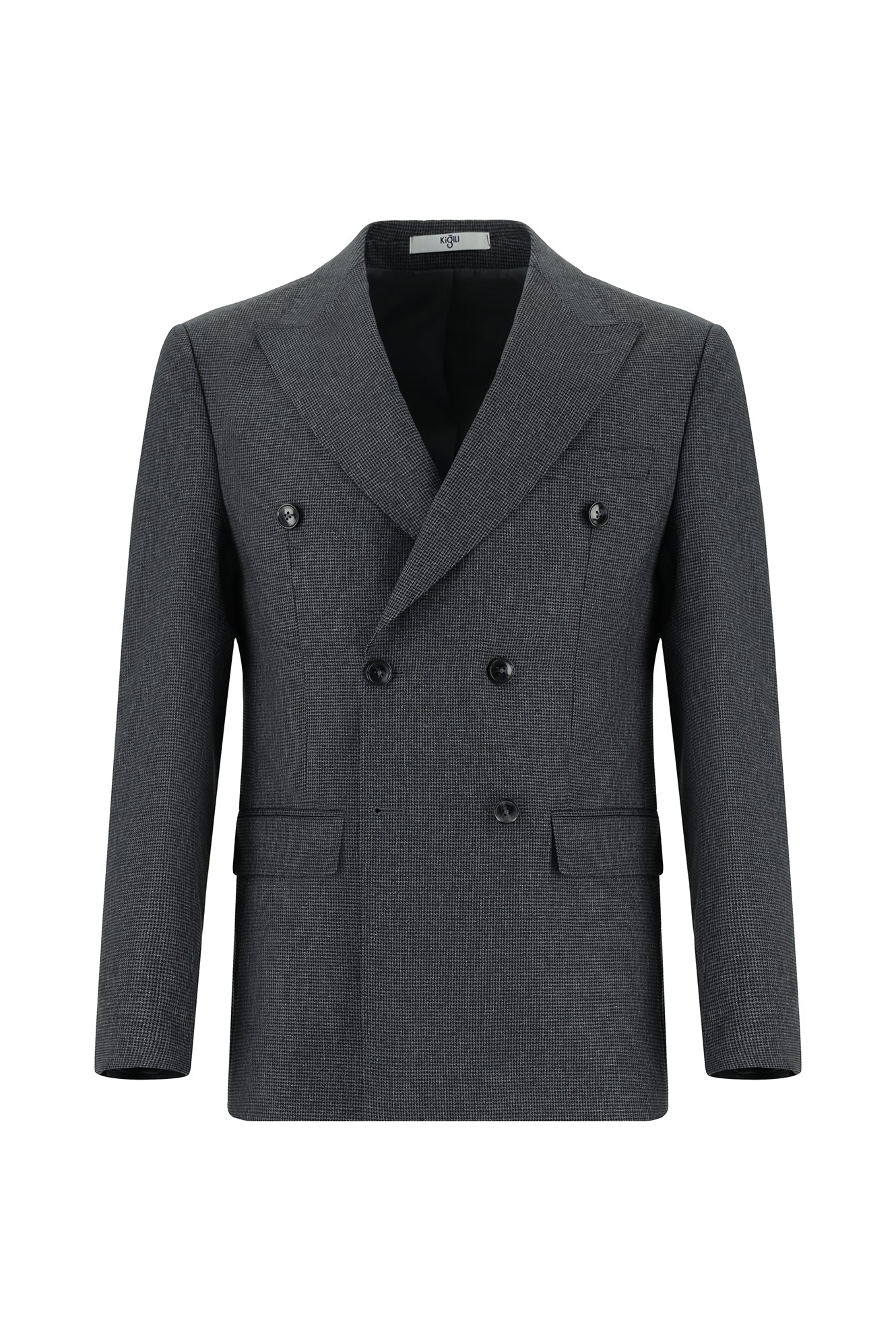 Koyu Füme 7 Drop Slim Fit Dar Kesim Desenli Kruvaze Takım Elbise - Image 2